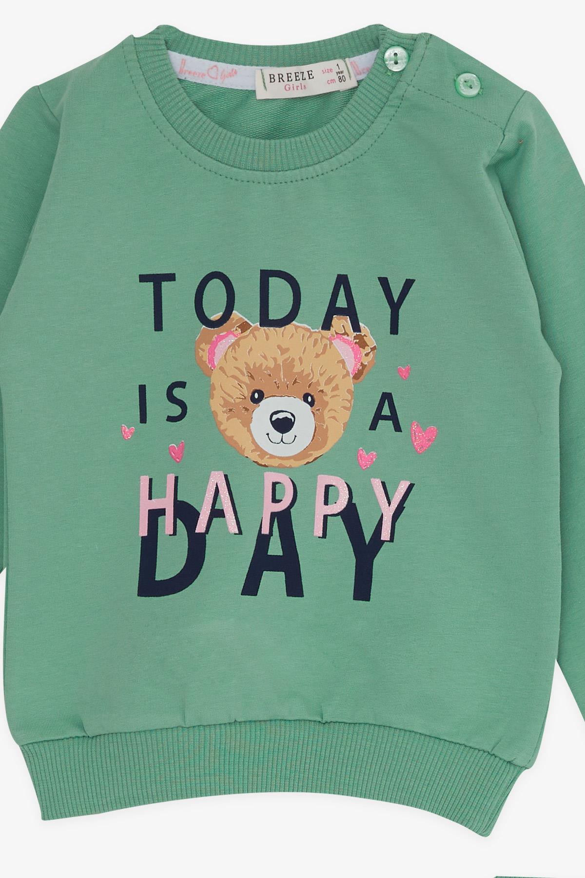 Breeze Kız Bebek Eşofman Takımı Mutlu Ayıcık Baskılı Mint Yeşili (4 Ay-1.5 Yaş)
