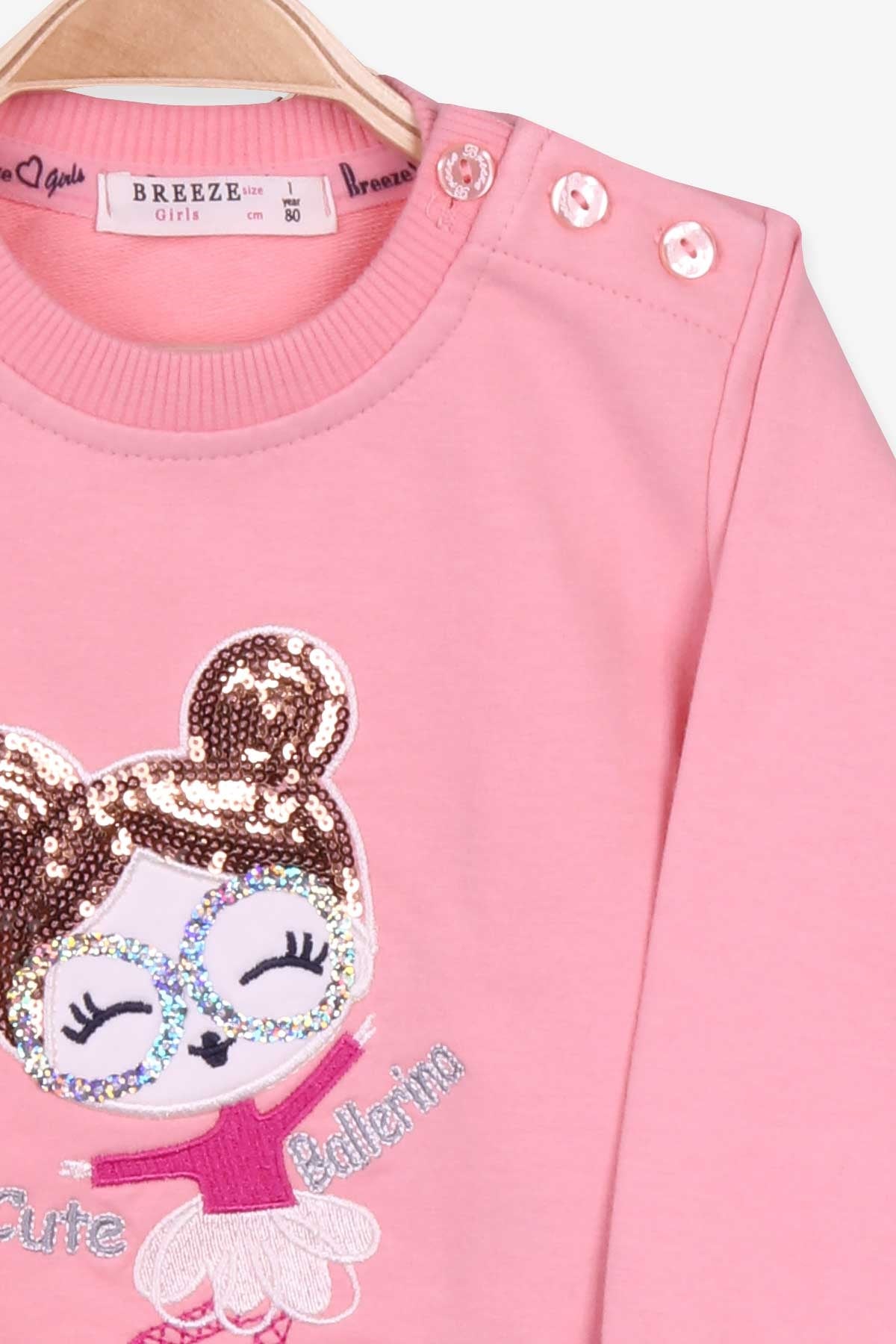Breeze Kız Bebek Eşofman Takımı Nakışlı Pullu Somon (9 Ay-3 Yaş)