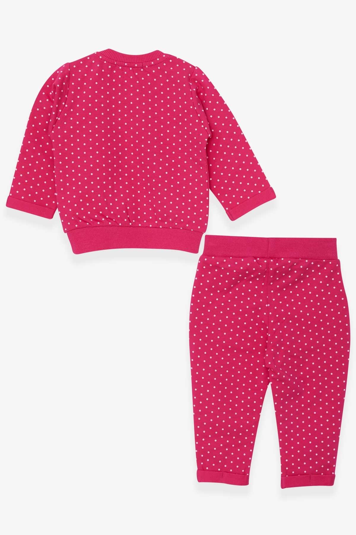 Breeze Kız Bebek Eşofman Takımı Puantiyeli Simli Baskılı Pembe (6 Ay-2 Yaş)