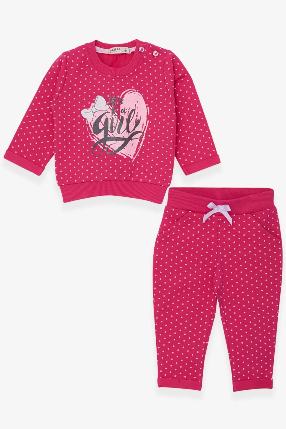 Breeze Kız Bebek Eşofman Takımı Puantiyeli Simli Baskılı Pembe (6 Ay-2 Yaş)