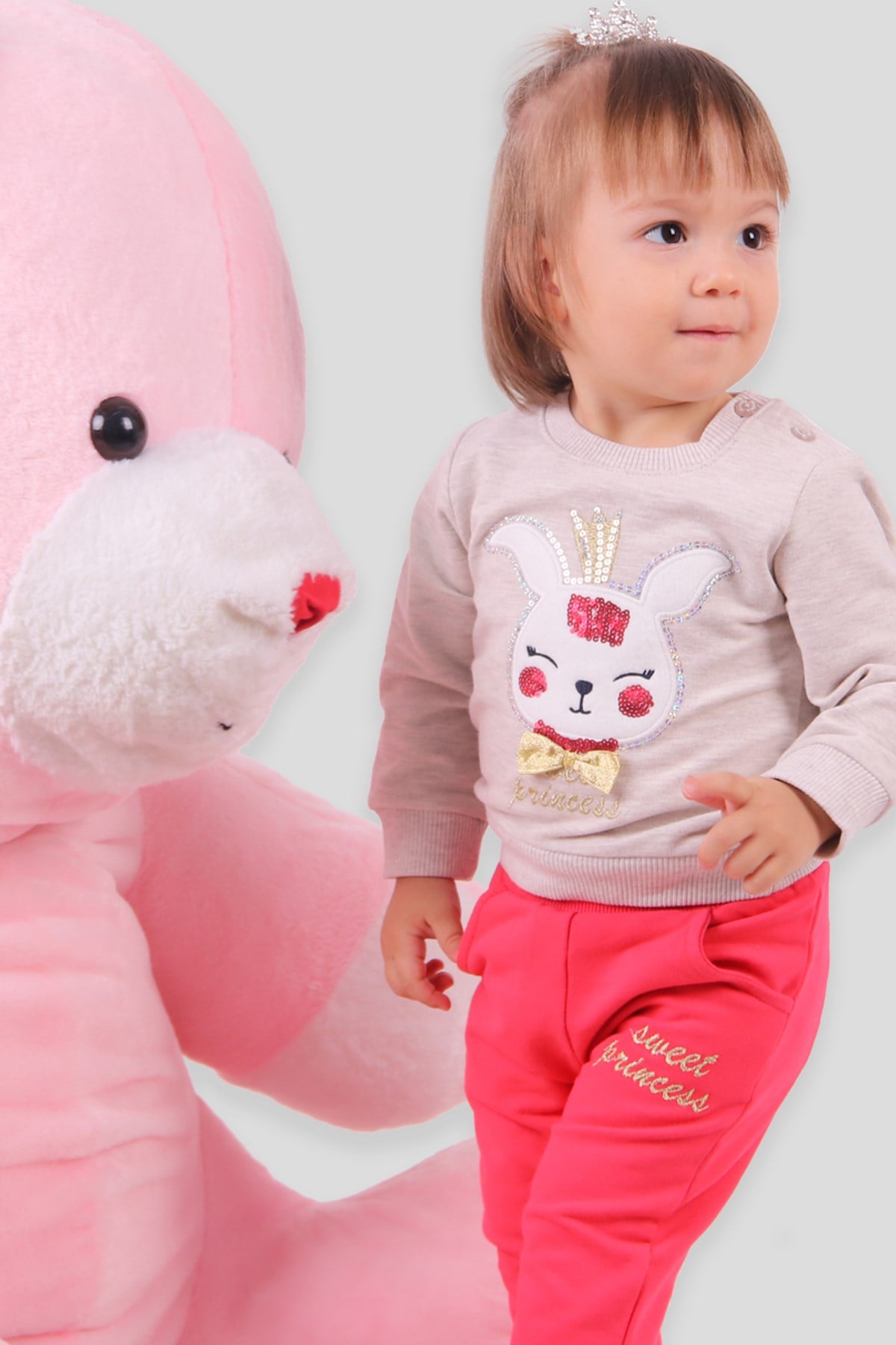 Breeze Kız Bebek Eşofman Takımı Pullu Tavşanlı Bej (1.5 Yaş)