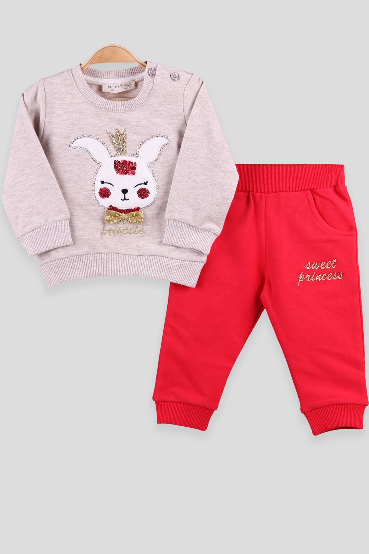 Breeze Kız Bebek Eşofman Takımı Pullu Tavşanlı Bej (1.5 Yaş)