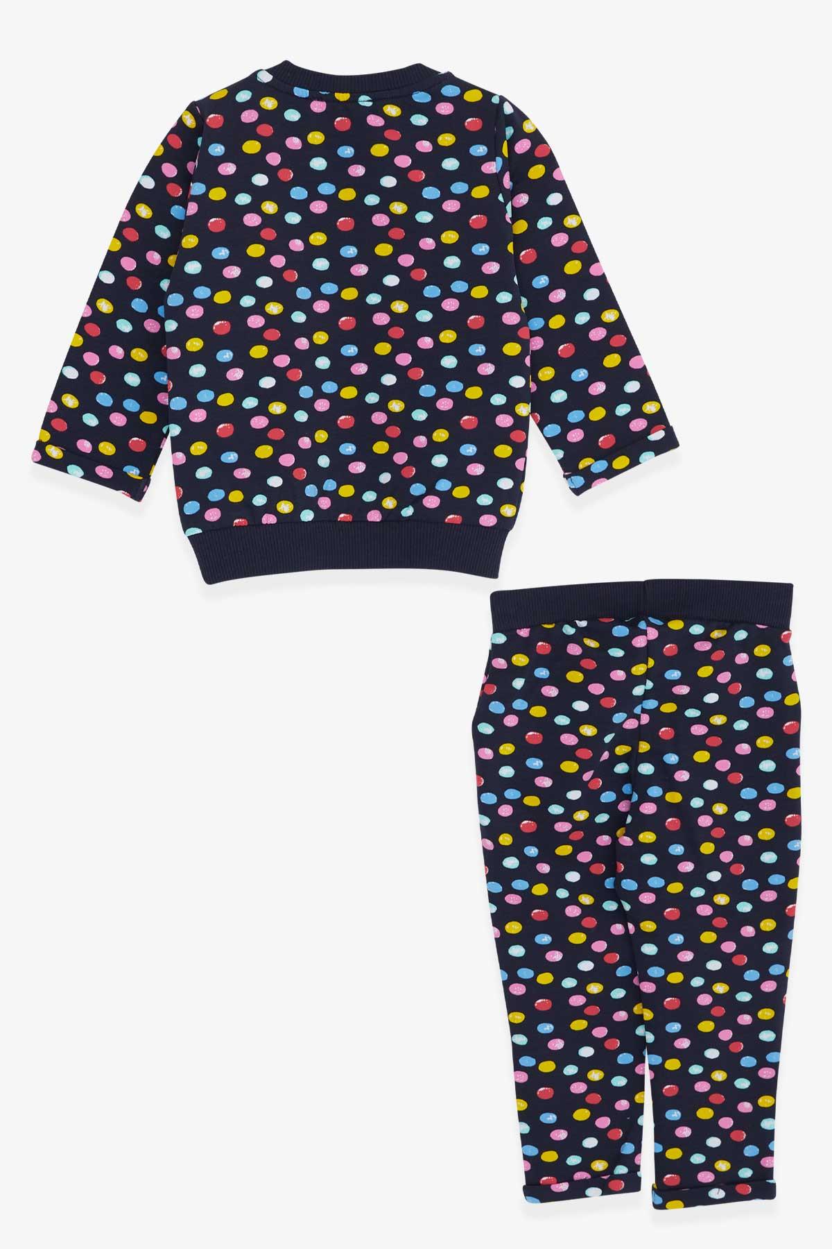 Breeze Kız Bebek Eşofman Takımı Renkli Puantiye Desenli Lacivert (6 Ay-2 Yaş)