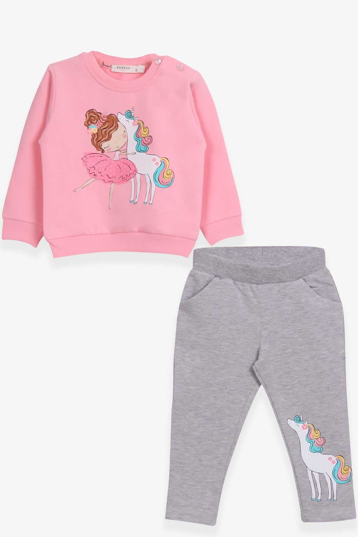 Breeze Kız Bebek Eşofman Takımı Sevimli Dostlar Temalı Pudra (9 Ay-3 Yaş)