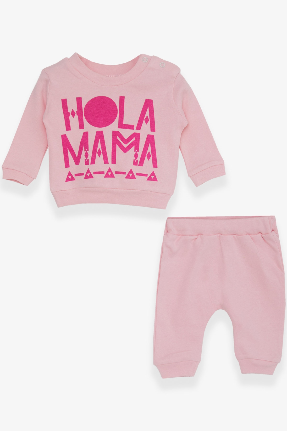 Breeze Kız Bebek Eşofman Takımı Slogan Baskılı Pembe (0-3 Ay-9 Ay)