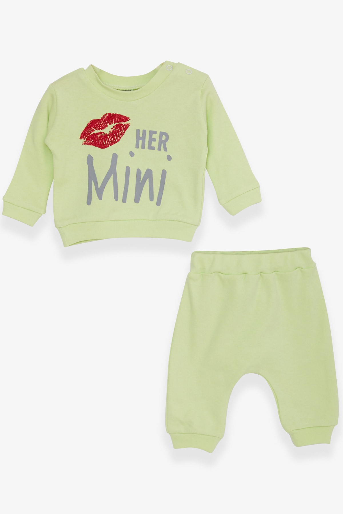 Breeze Kız Bebek Eşofman Takımı Slogan Baskılı Fıstık Yeşili (0-3 Ay-9 Ay)