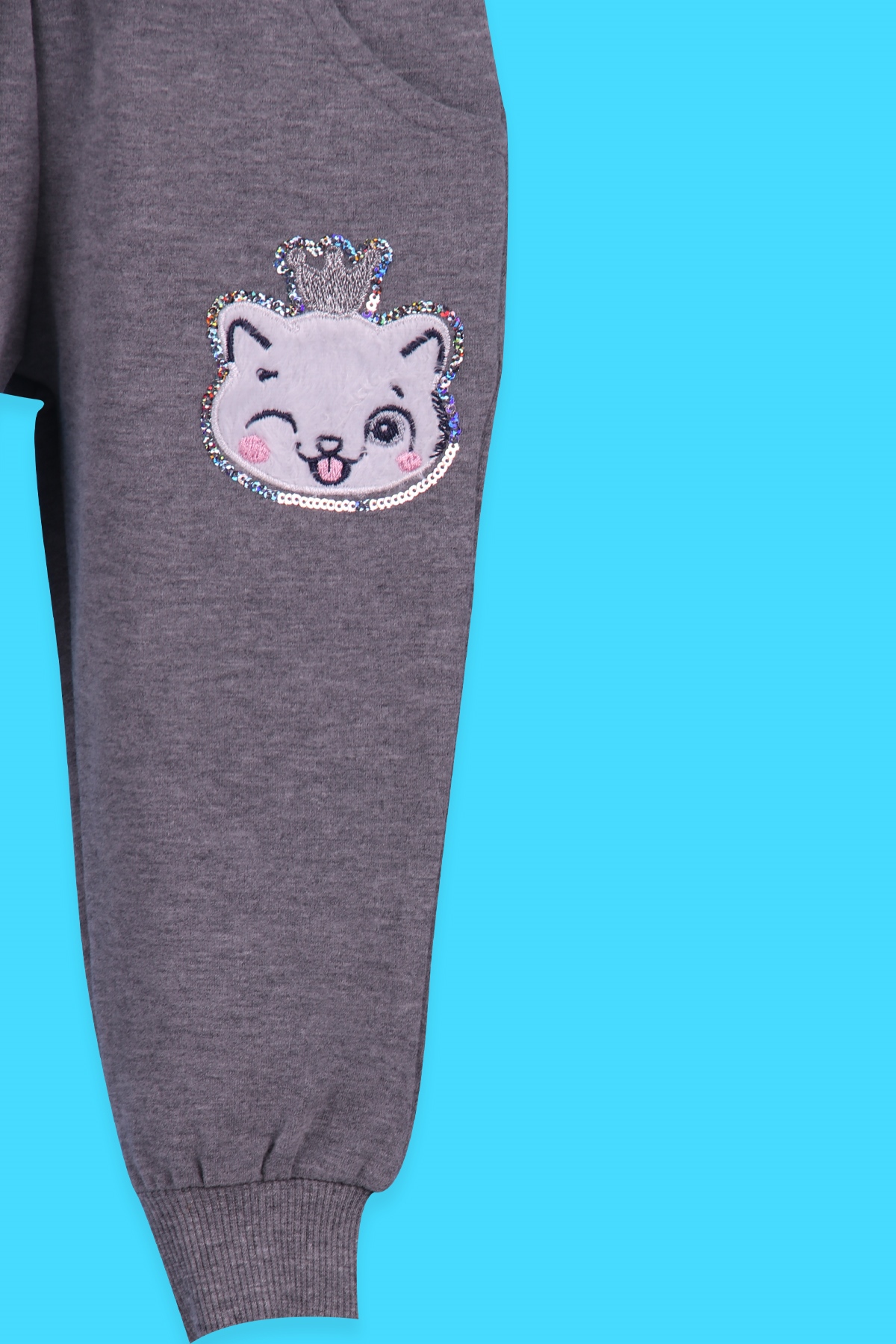 Breeze Kız Bebek Eşofman Takımı Taçlı Kedi Desenli Ekru (9 Ay-3 Yaş)