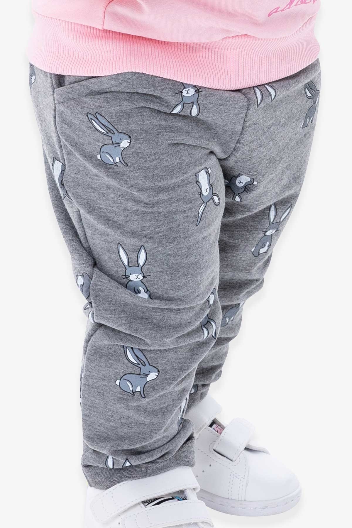 Breeze Kız Bebek Eşofman Takımı Tavşan Baskılı Pullu Pudra (9 Ay-3 Yaş)