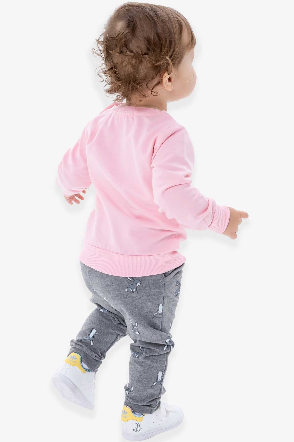 Breeze Kız Bebek Eşofman Takımı Tavşan Baskılı Pullu Pudra (9 Ay-3 Yaş)
