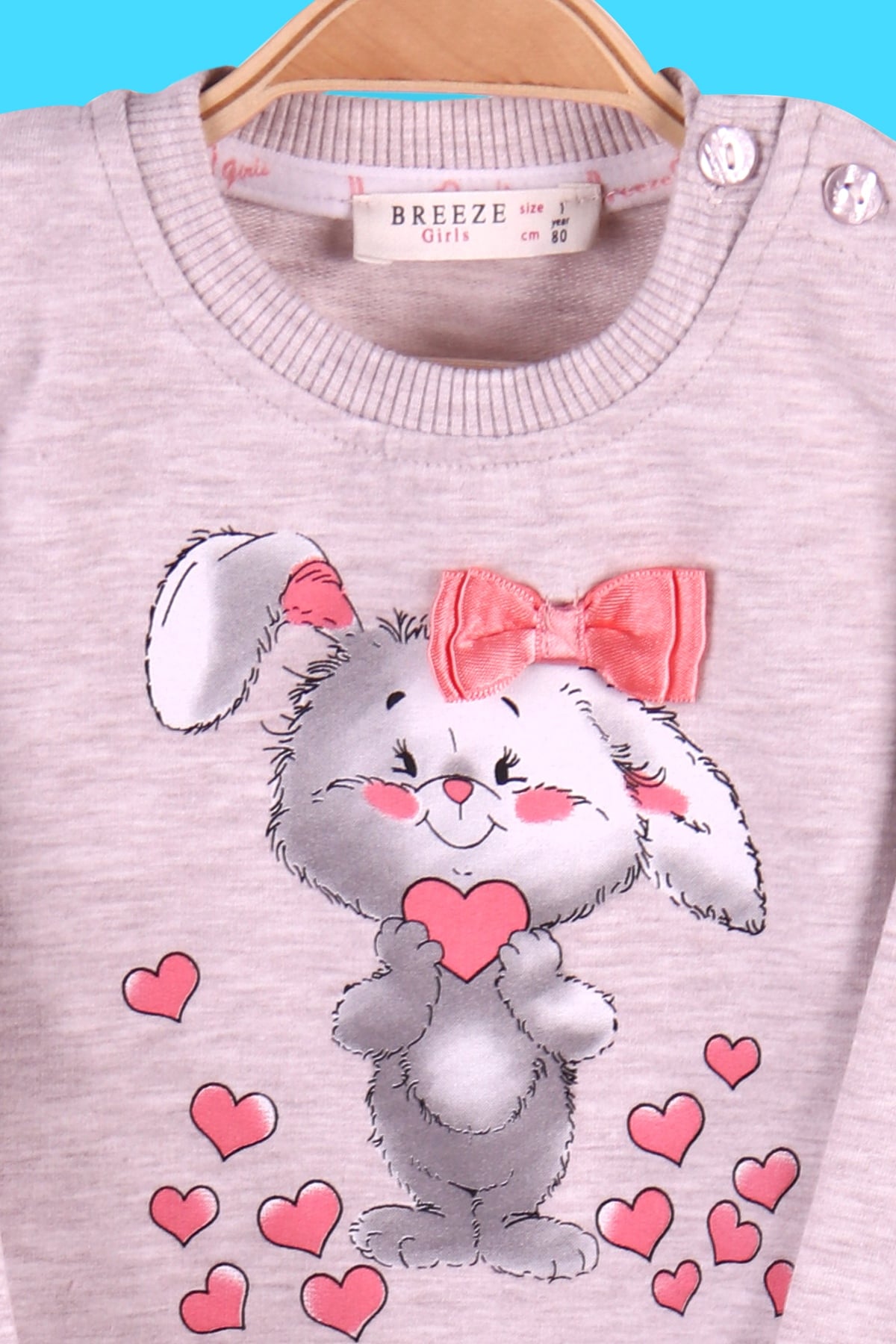 Breeze Kız Bebek Eşofman Takımı Tavşan Baskılı Bej (4 Ay-1.5 Yaş)