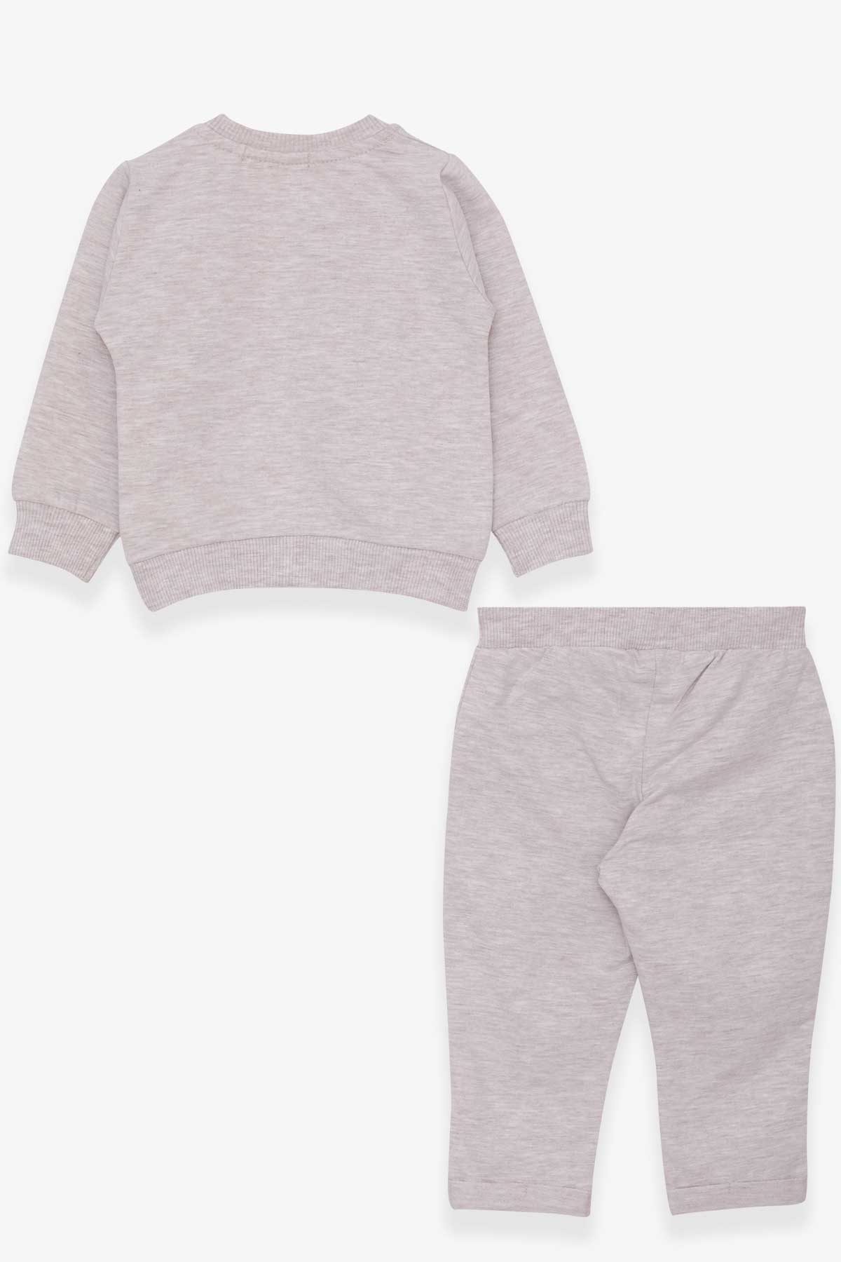 Breeze Kız Bebek Eşofman Takımı Tavşancık Baskılı Bej Melanj (9 Ay-3 Yaş)