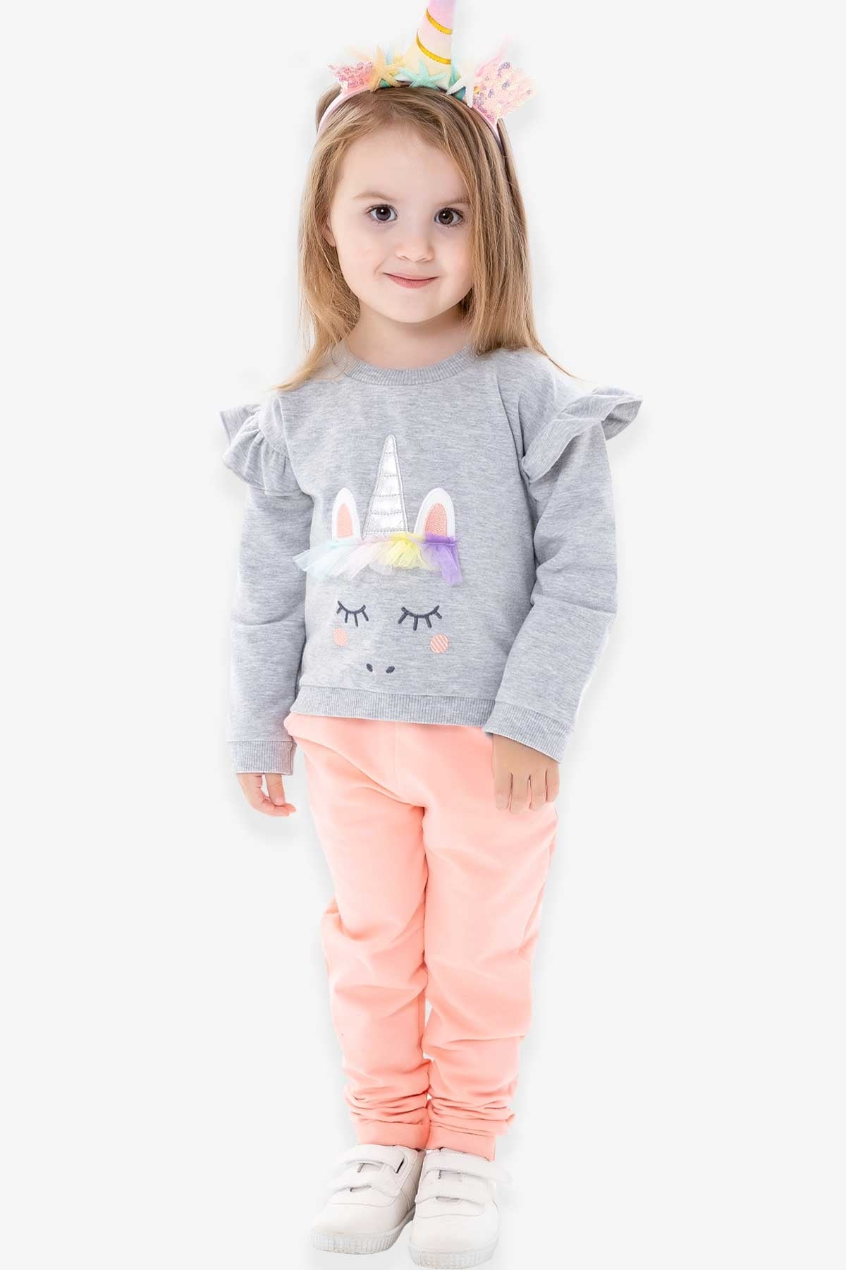 Breeze Kız Bebek Eşofman Takımı Unicorn Gri Melanj (9 Ay-3 Yaş)