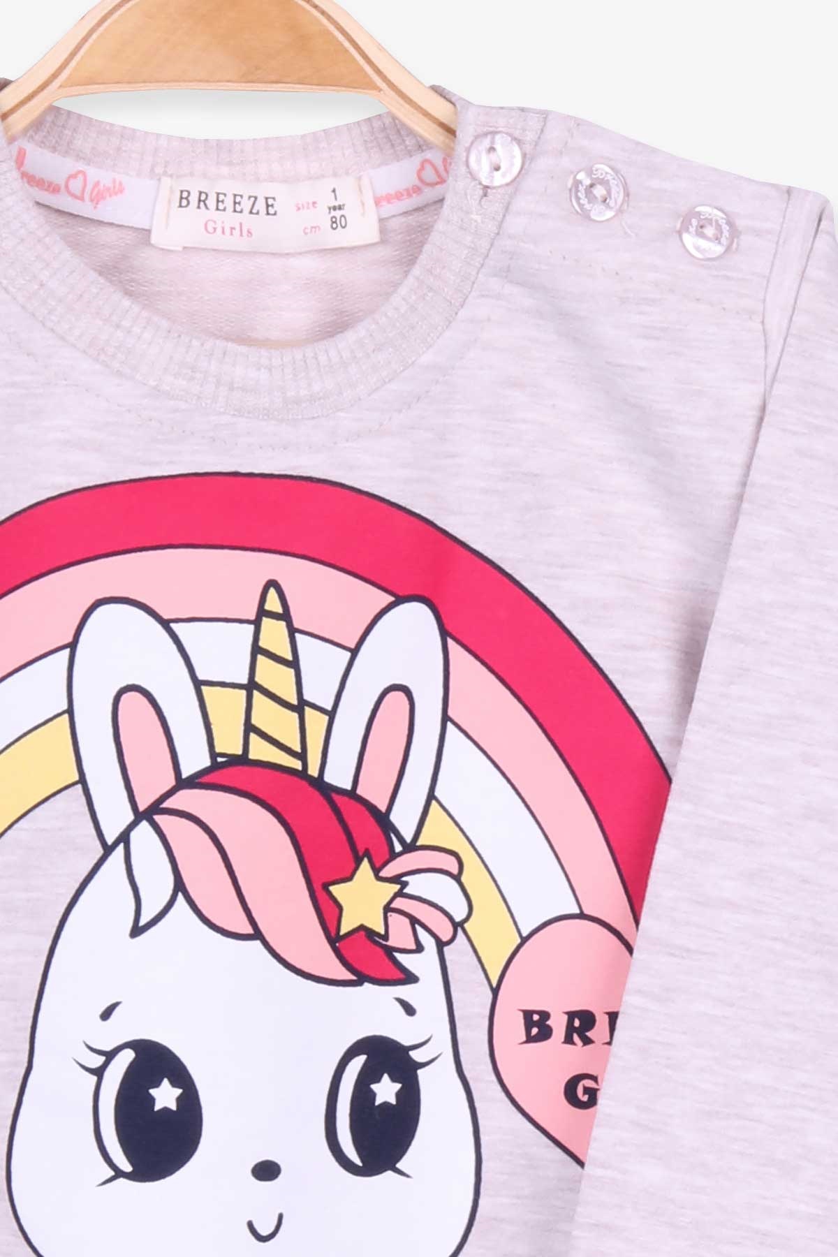 Breeze Kız Bebek Eşofman Takımı Unicorn Bej Melanj (1 Yaş)