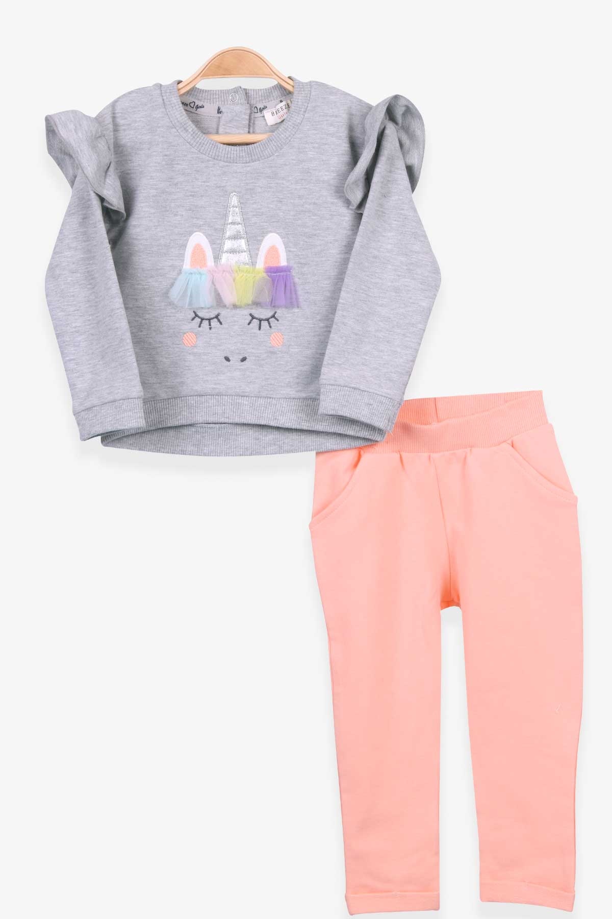 Breeze Kız Bebek Eşofman Takımı Unicorn Gri Melanj (9 Ay-3 Yaş)