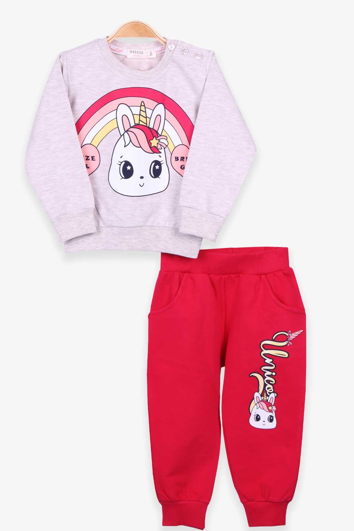 Breeze Kız Bebek Eşofman Takımı Unicorn Bej Melanj (1 Yaş)