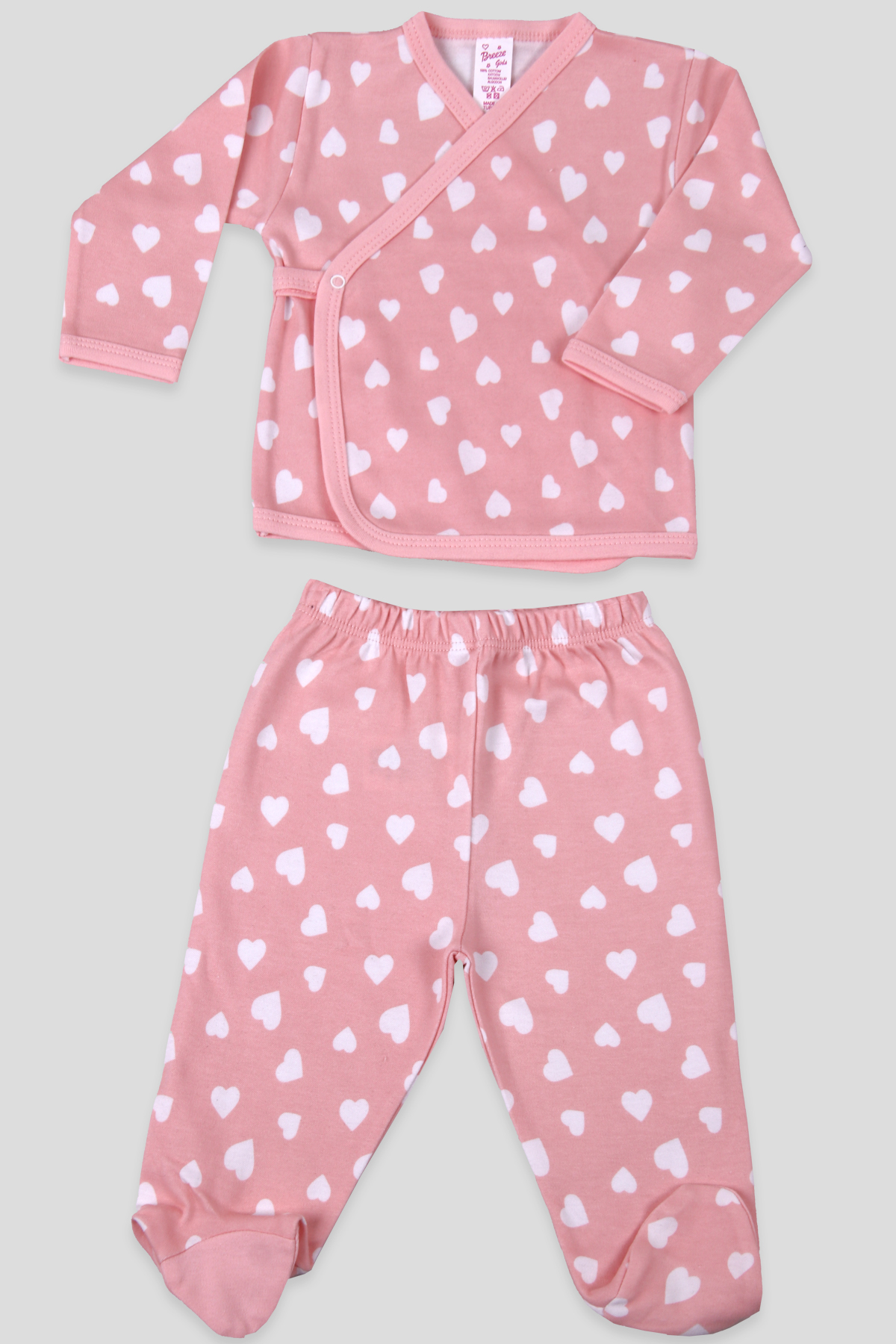 Breeze Kız Bebek Hastahane Çıkışı Kalpli Pudra (0-3 Ay-4 Ay)