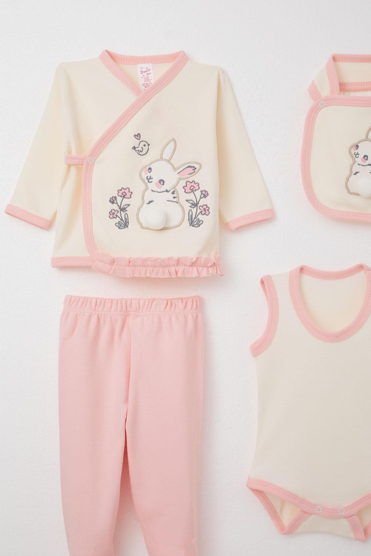 Breeze Kız Bebek Hastane Çıkışı 10 lu Tavşan Nakışlı & Çiçekli Krem (0-3 Ay)
