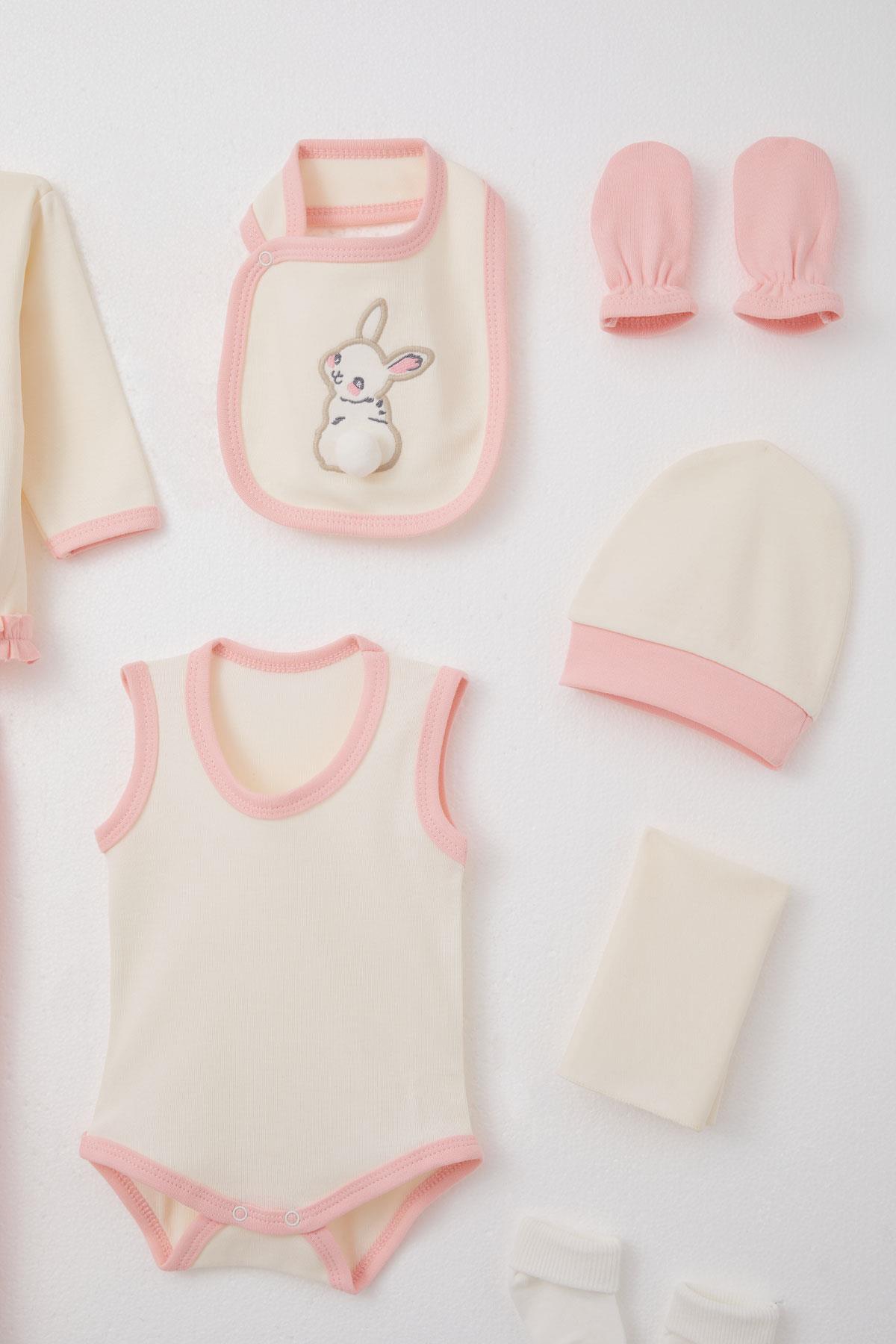 Breeze Kız Bebek Hastane Çıkışı 10 lu Tavşan Nakışlı & Çiçekli Krem (0-3 Ay)