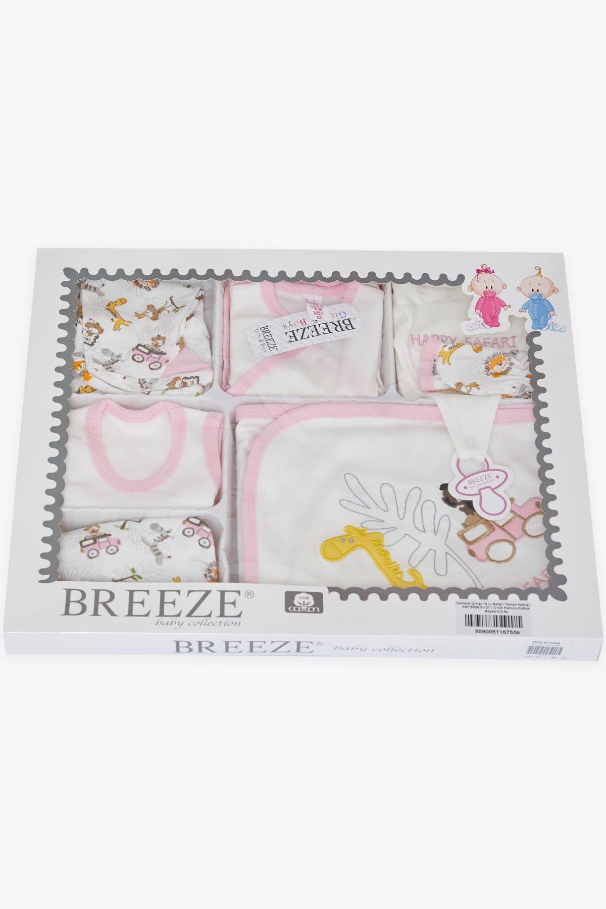Breeze Kız Bebek Hastane Çıkışı 10 lu Safari Temalı Nakışlı Beyaz (0-3 Ay)