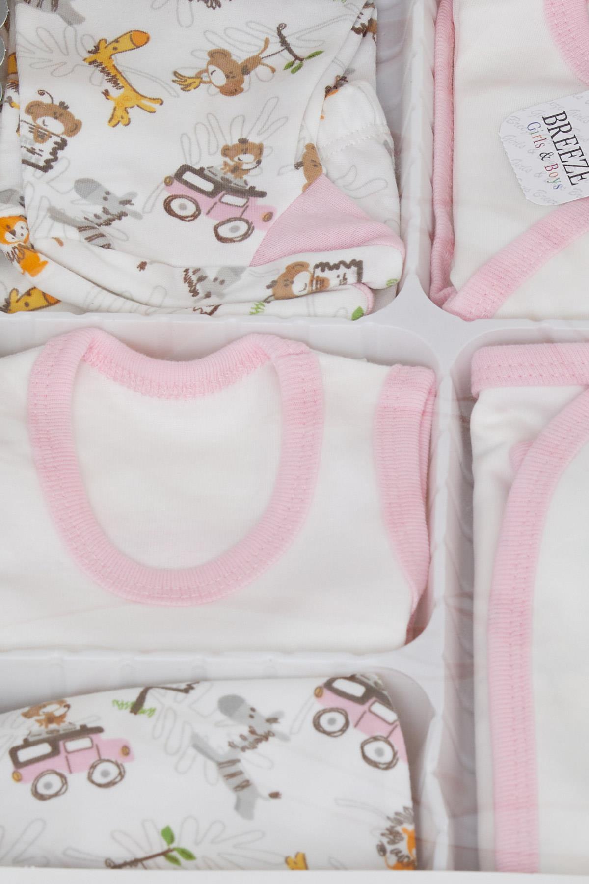 Breeze Kız Bebek Hastane Çıkışı 10 lu Safari Temalı Nakışlı Beyaz (0-3 Ay)