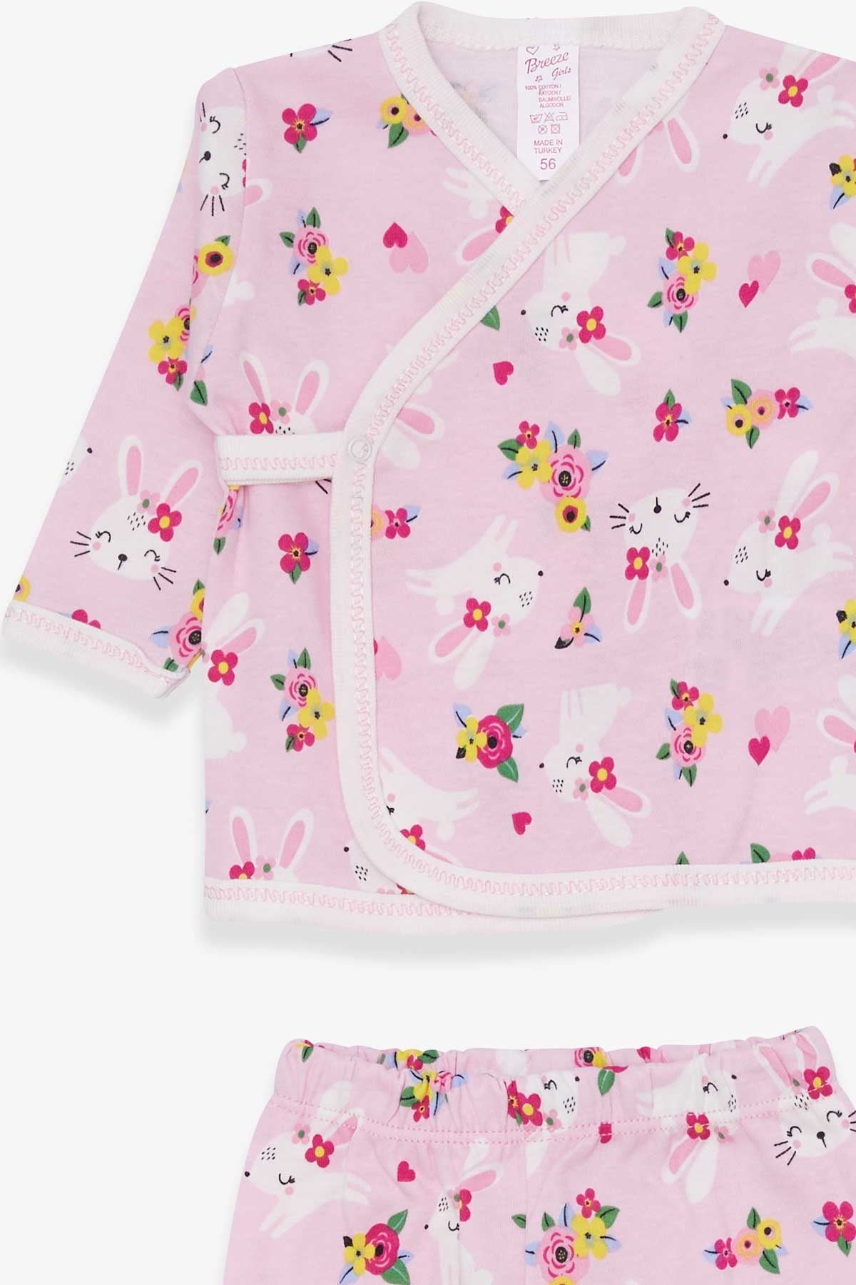 Breeze Kız Bebek Hastane Çıkışı 3 lü Çiçekli Tavşancık Desenli Pembe (0-3 Ay-4 Ay)