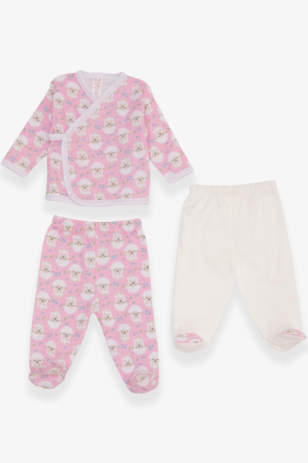 Breeze Kız Bebek Hastane Çıkışı 3 lü Kuzucuk Desenli Pembe (0-3 Ay-4 Ay)
