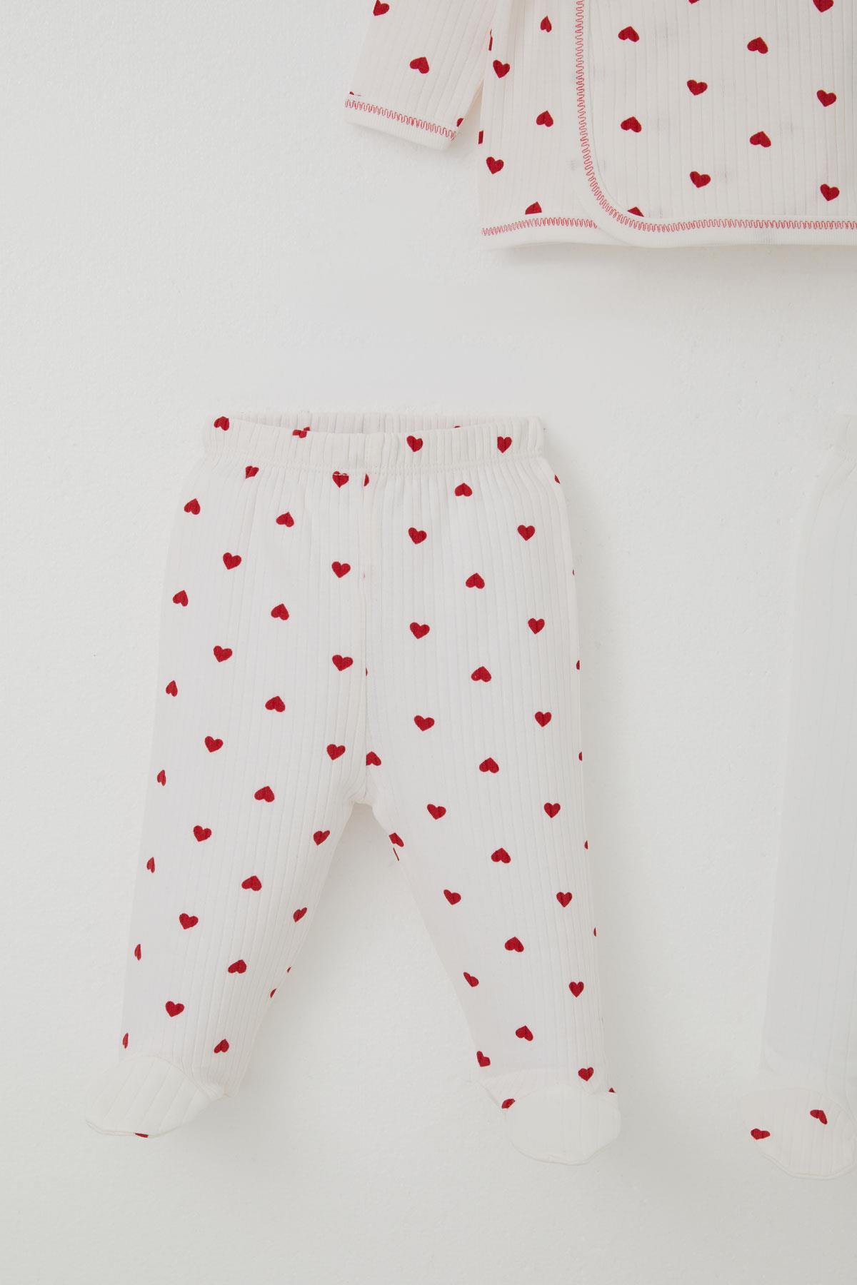 Breeze Kız Bebek Hastane Çıkışı 3 lü Kalp Desenli Ekru (0-4 Ay)