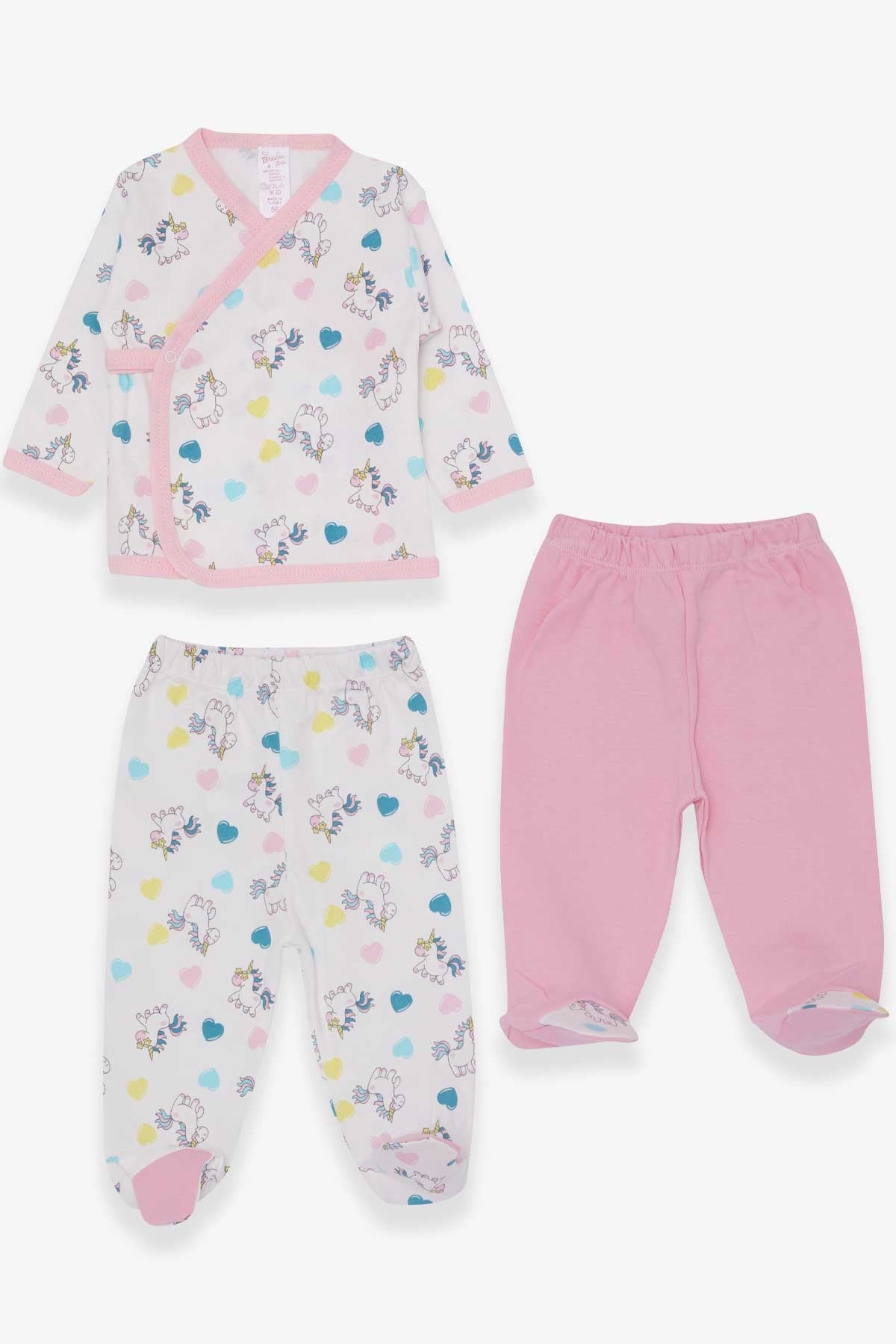 Breeze Kız Bebek Hastane Çıkışı 3 lü Unicorn Desenli Beyaz (0-3 Ay-4 Ay)
