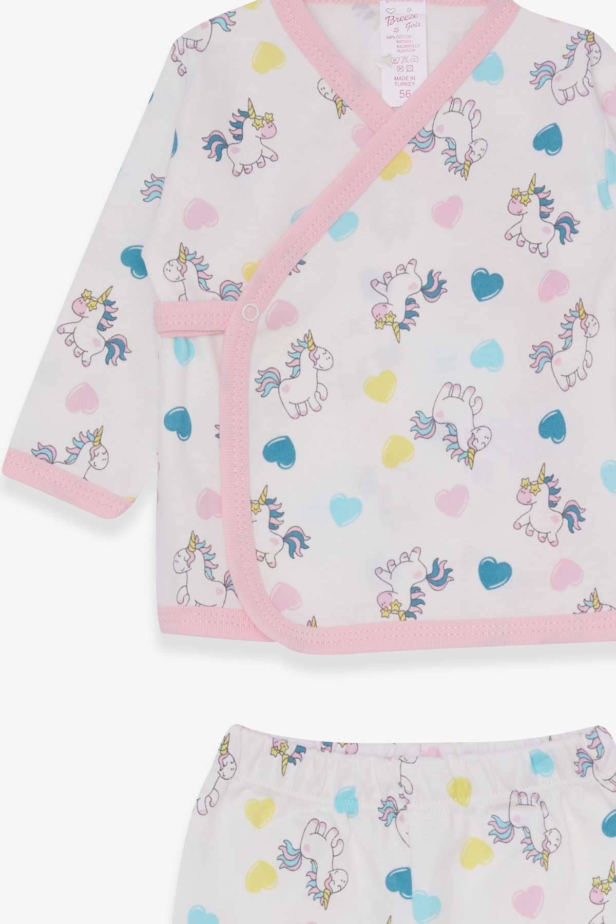 Breeze Kız Bebek Hastane Çıkışı 3 lü Unicorn Desenli Beyaz (0-3 Ay-4 Ay)