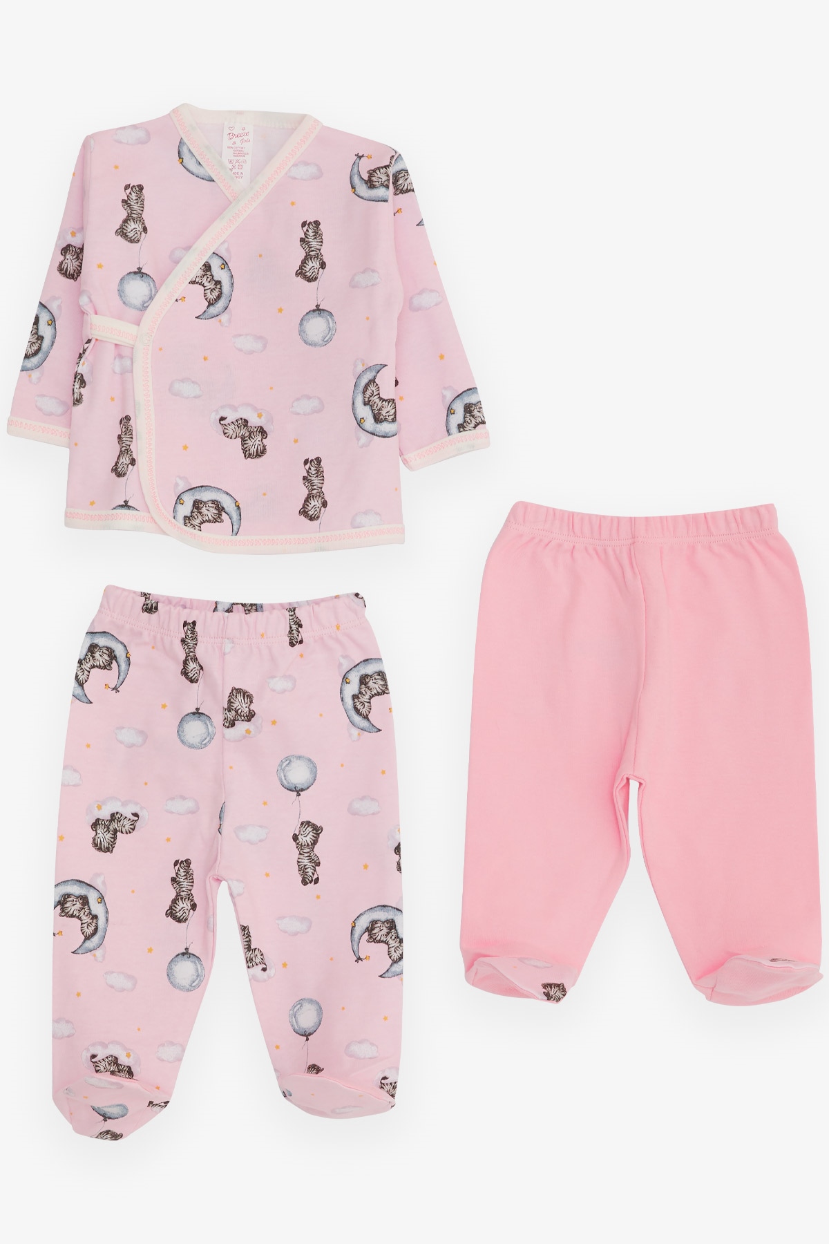 Breeze Kız Bebek Hastane Çıkışı 3 lü Zebra Desenli Pudra (0-3 Ay-4 Ay)