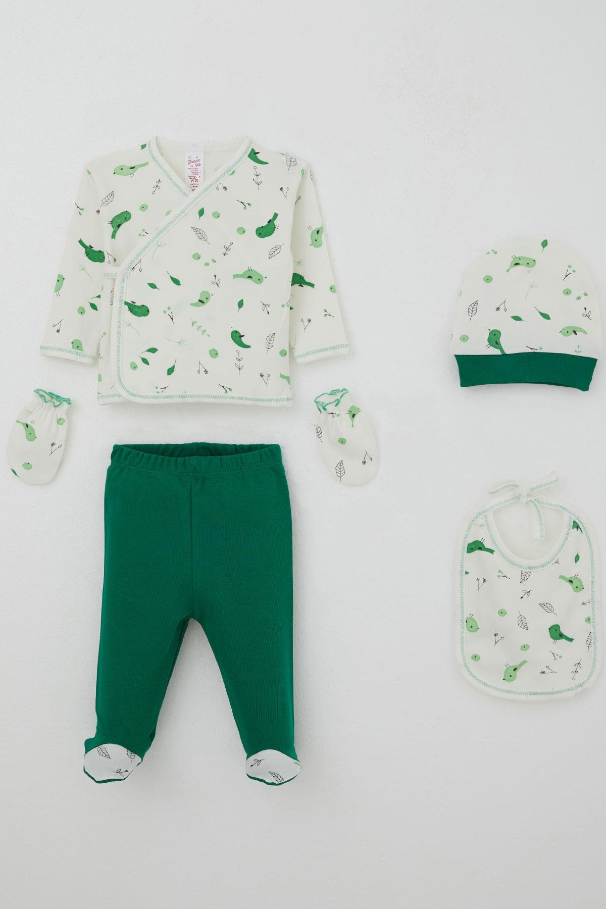 Breeze Kız Bebek Hastane Çıkışı 5 li Bahar Temalı Sevimli Minik Serçe Desenli Ekru (0-3 Ay)