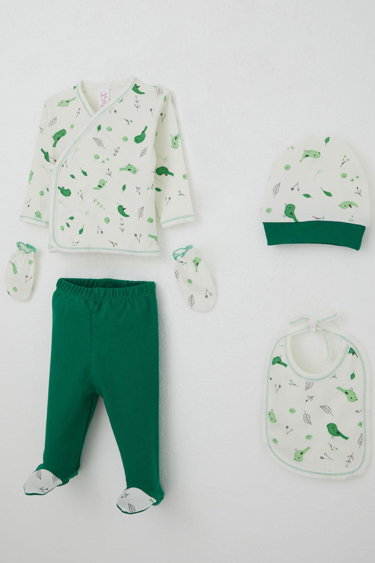 Breeze Kız Bebek Hastane Çıkışı 5 li Bahar Temalı Sevimli Minik Serçe Desenli Ekru (0-3 Ay)