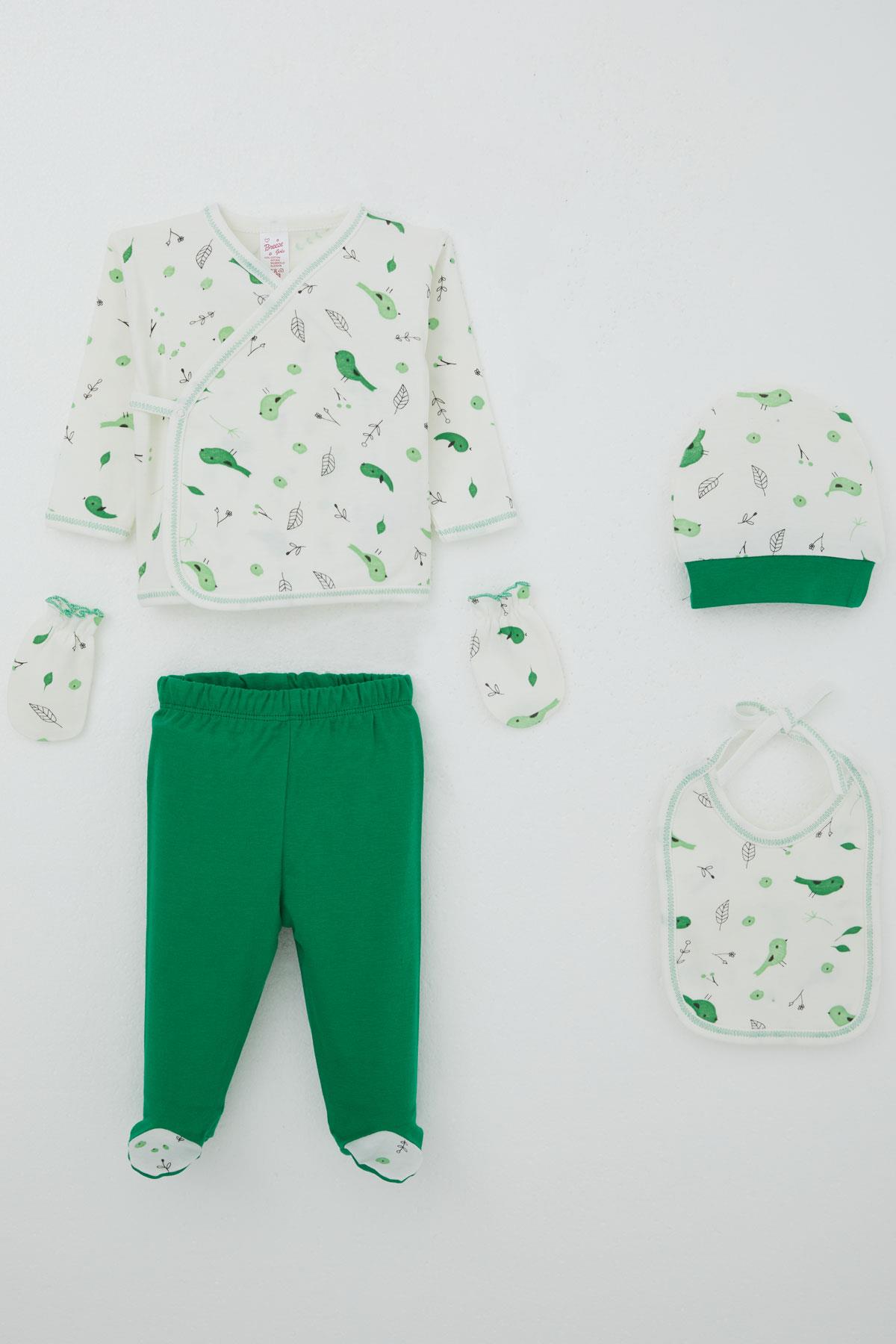 Breeze Kız Bebek Hastane Çıkışı 5 li Bahar Temalı Sevimli Minik Serçe Desenli Ekru (0-3 Ay)