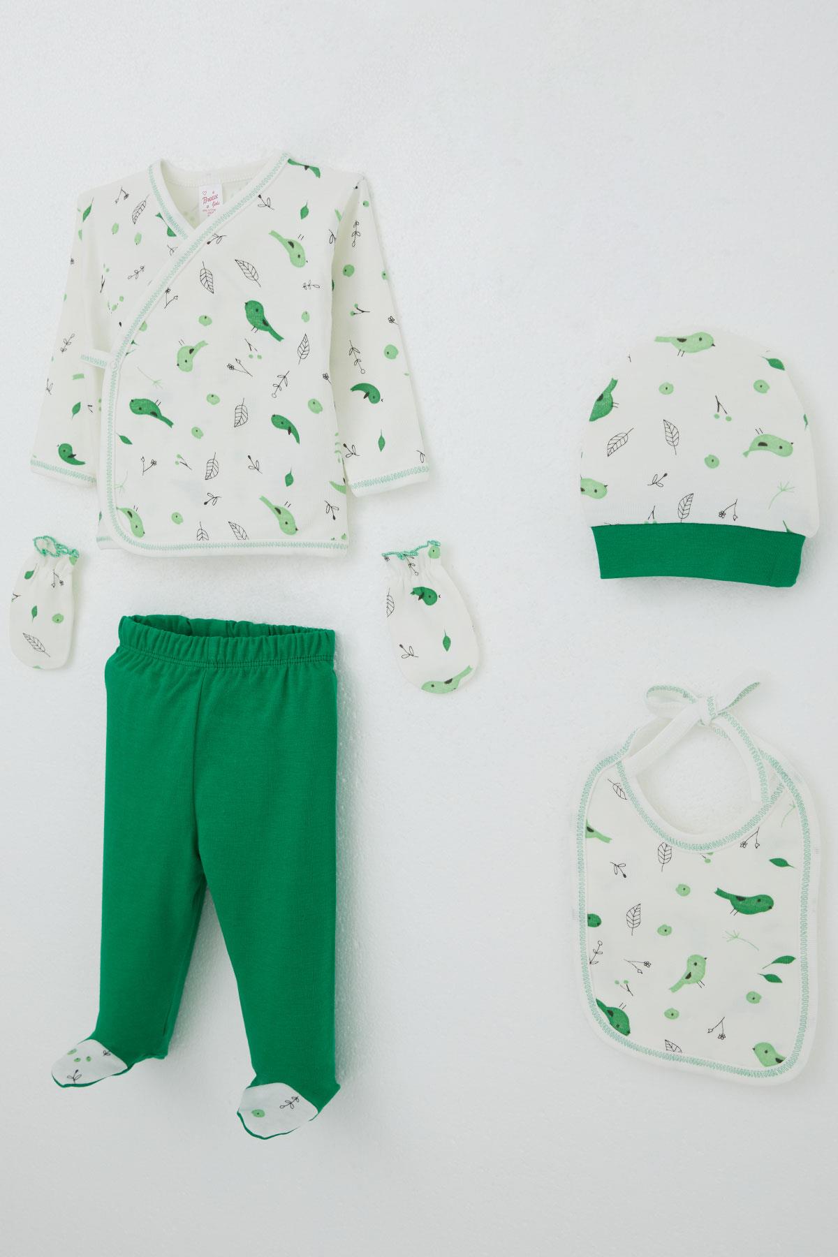 Breeze Kız Bebek Hastane Çıkışı 5 li Bahar Temalı Sevimli Minik Serçe Desenli Ekru (0-3 Ay)