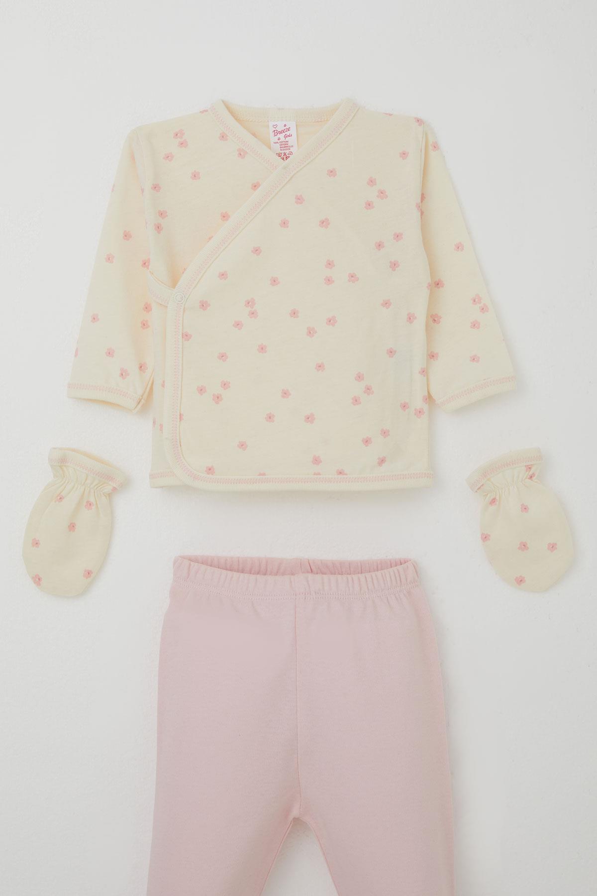 Breeze Kız Bebek Hastane Çıkışı 5 li Çiçek Desenli Krem (0-3 Ay)