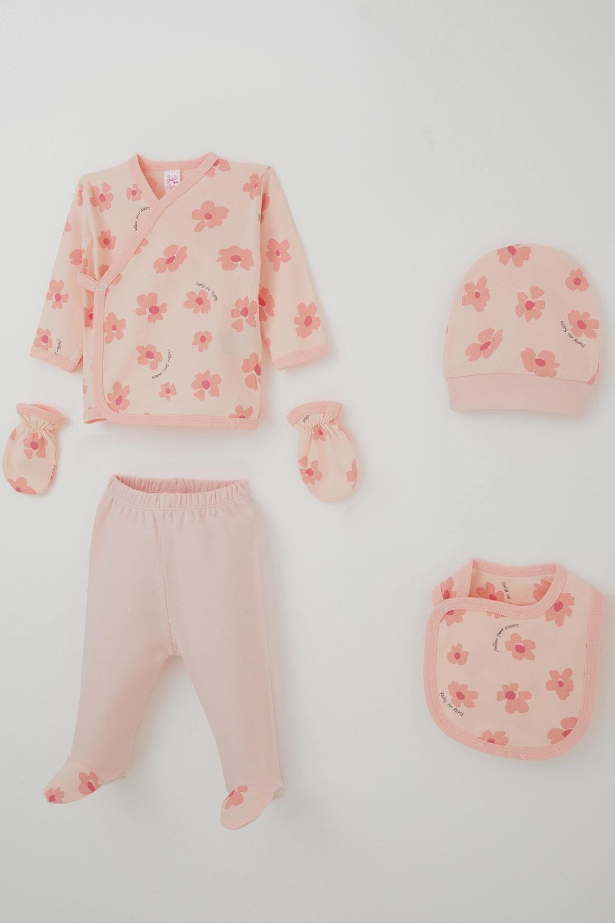 Breeze Kız Bebek Hastane Çıkışı 5 li Çiçek Desenli Pudra (0-3 Ay)