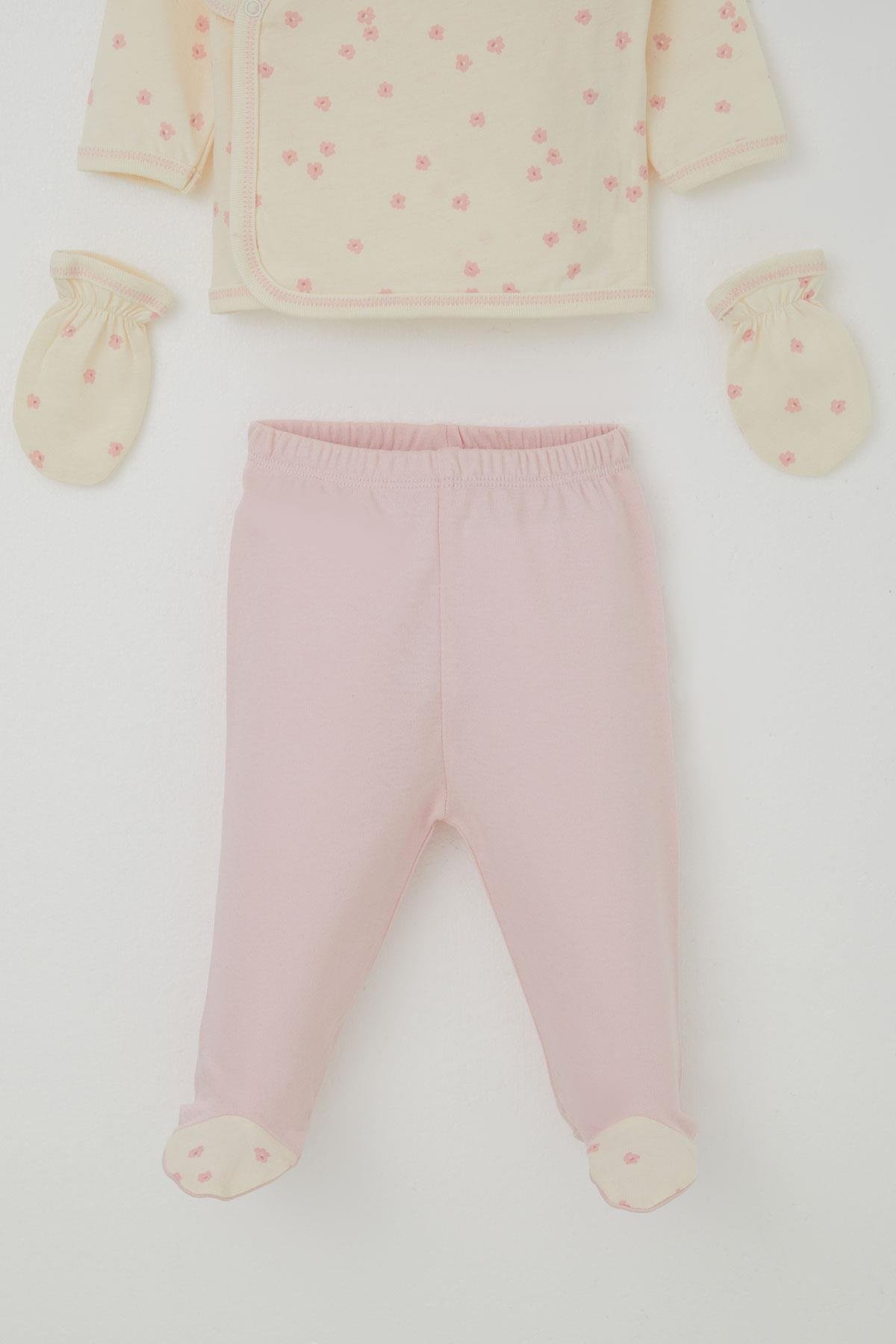 Breeze Kız Bebek Hastane Çıkışı 5 li Çiçek Desenli Krem (0-3 Ay)