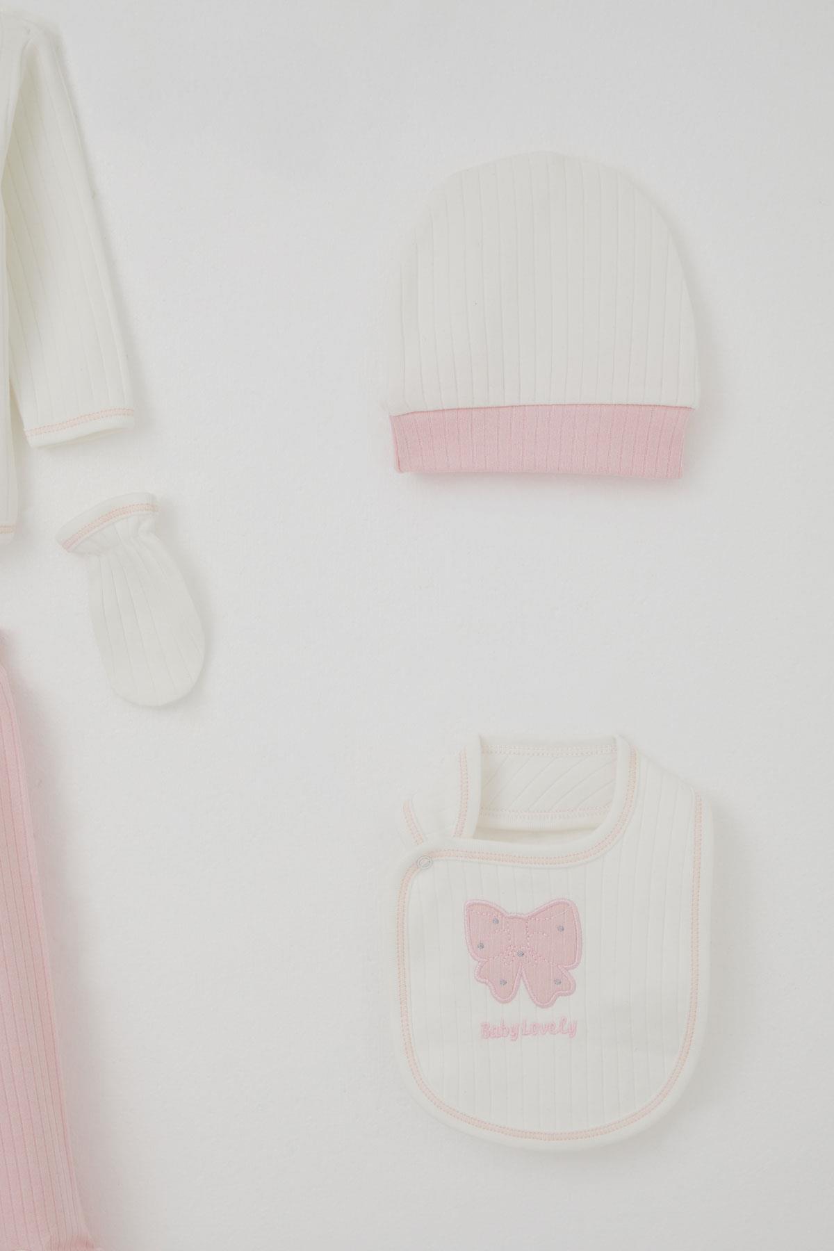 Breeze Kız Bebek Hastane Çıkışı 5 li Fiyonk & Kelebek Nakışlı Ekru (0-3 Ay)
