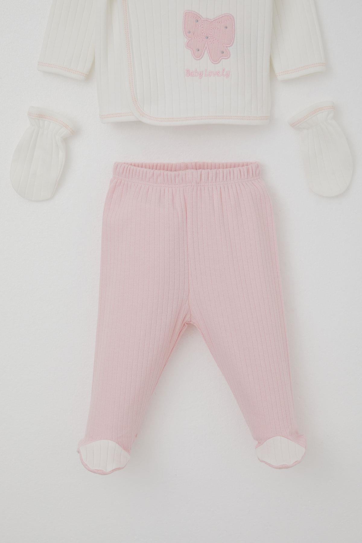 Breeze Kız Bebek Hastane Çıkışı 5 li Fiyonk & Kelebek Nakışlı Ekru (0-3 Ay)