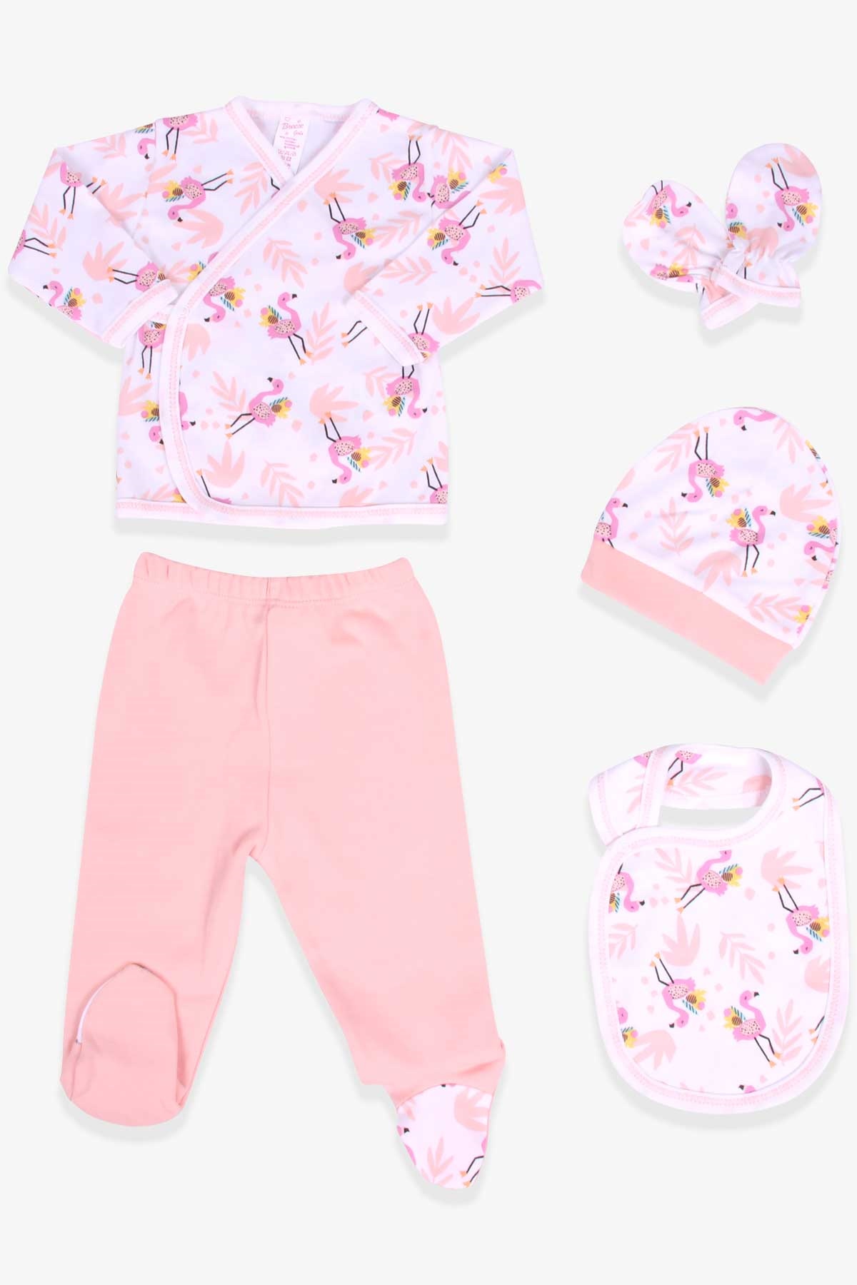 Breeze Kız Bebek Hastane Çıkışı 5 li Flamingo Desenli Ekru (0-3 Ay)