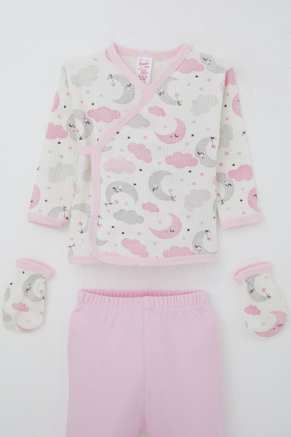 Breeze Kız Bebek Hastane Çıkışı 5 li Gökyüzü Temalı Uykucu Ay Desenli Ekru (0-3 Ay)