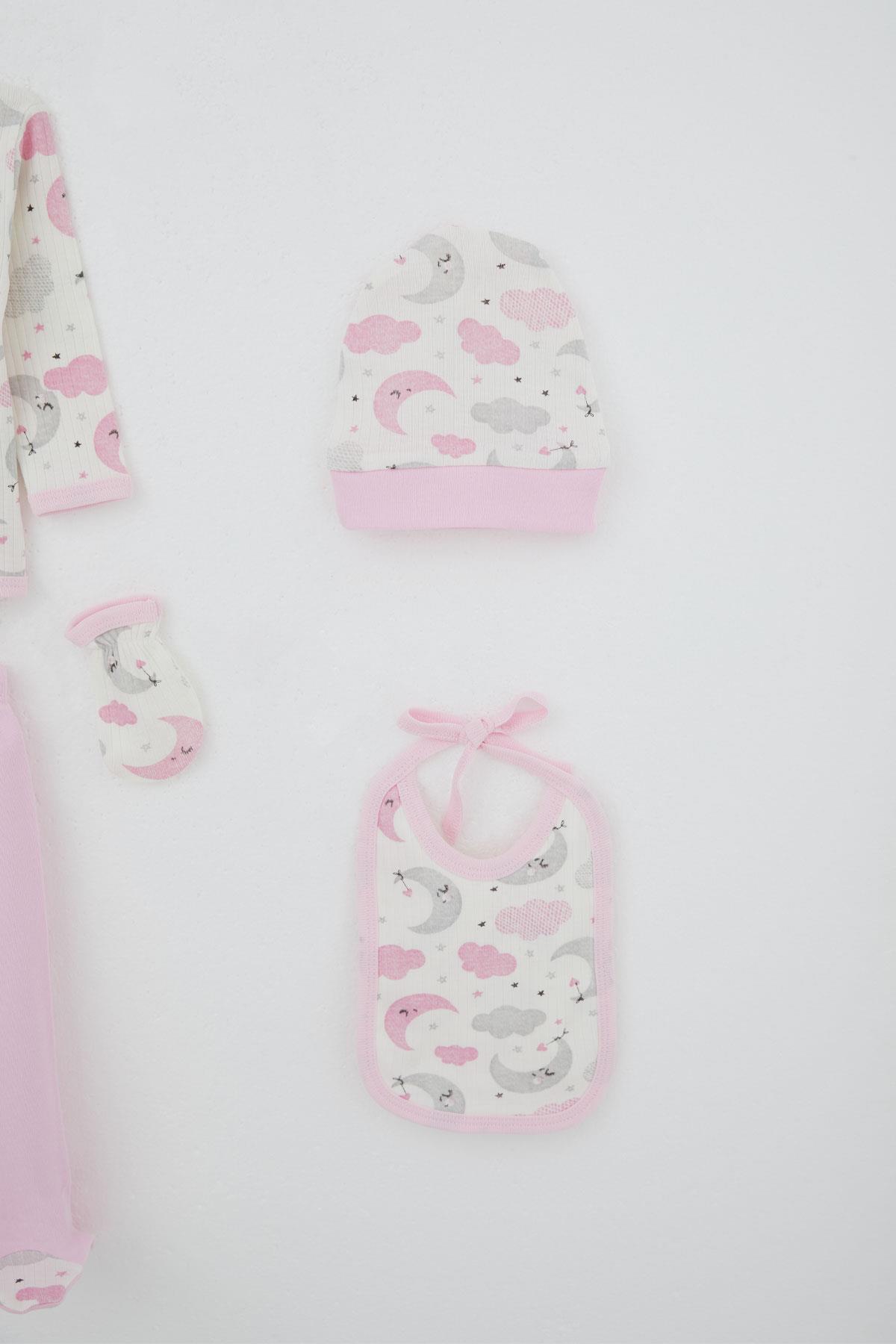 Breeze Kız Bebek Hastane Çıkışı 5 li Gökyüzü Temalı Uykucu Ay Desenli Ekru (0-3 Ay)