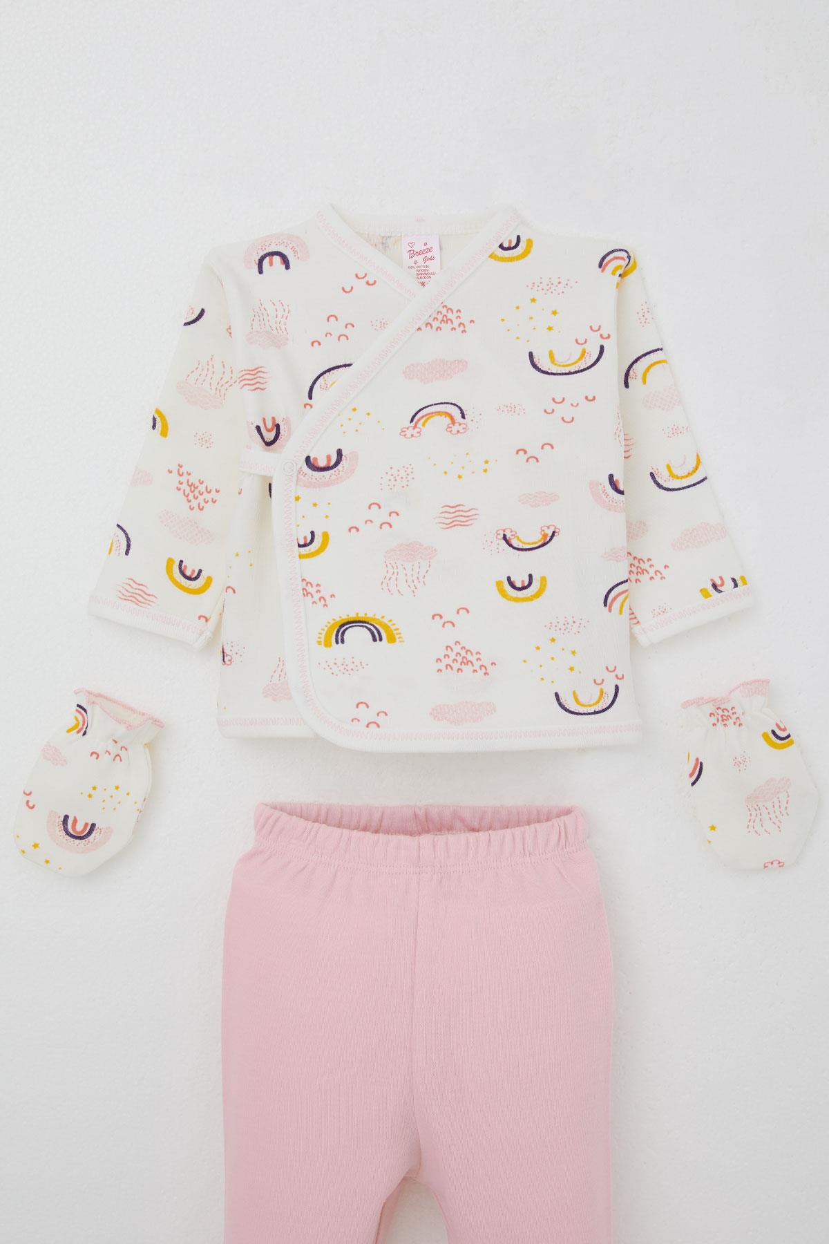 Breeze Kız Bebek Hastane Çıkışı 5 li Gökyüzü Temalı Bulut Desenli Ekru (0-3 Ay)