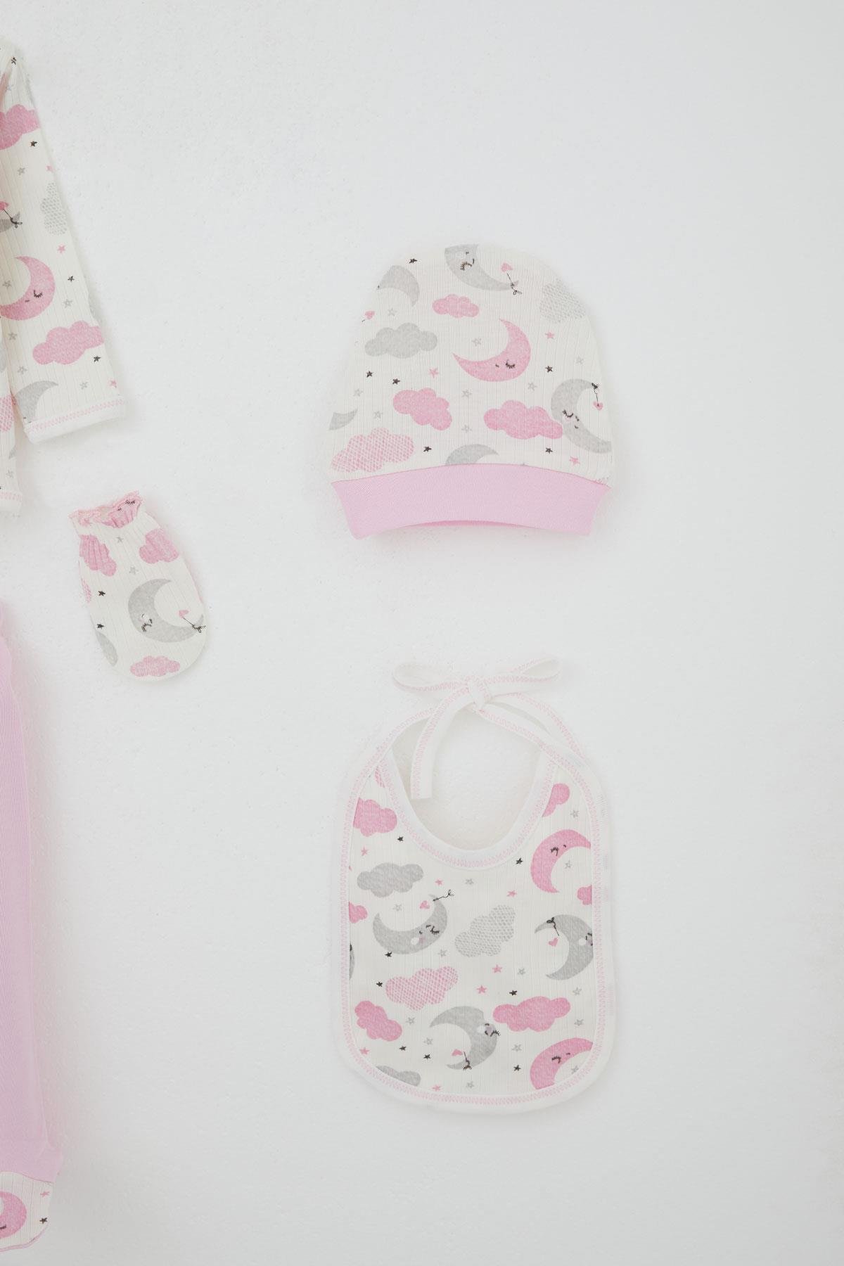 Breeze Kız Bebek Hastane Çıkışı 5 li Gökyüzü Temalı Uykucu Ay Desenli Ekru (0-3 Ay)