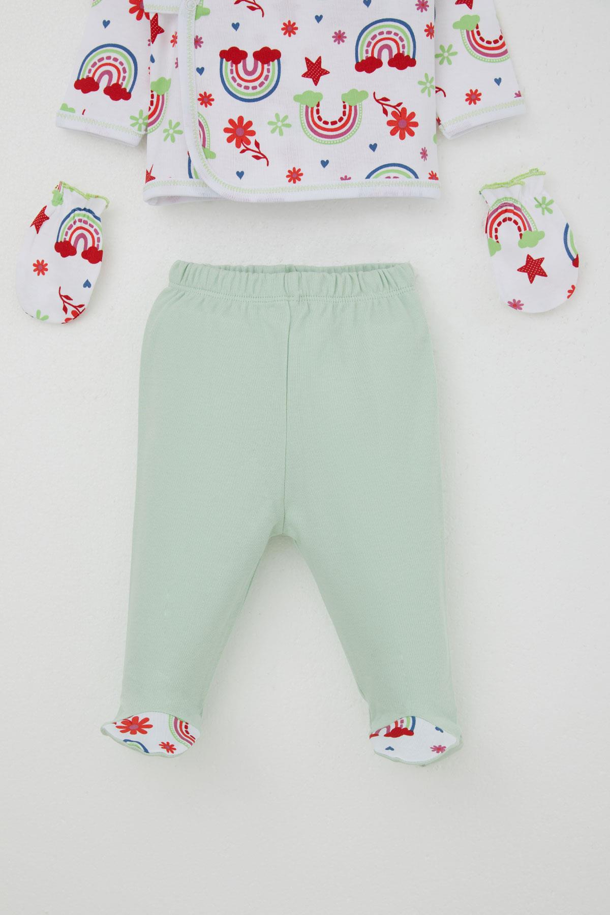 Breeze Kız Bebek Hastane Çıkışı 5 li Gökkuşağı Masalı Çiçek Desenli Beyaz (0-3 Ay)