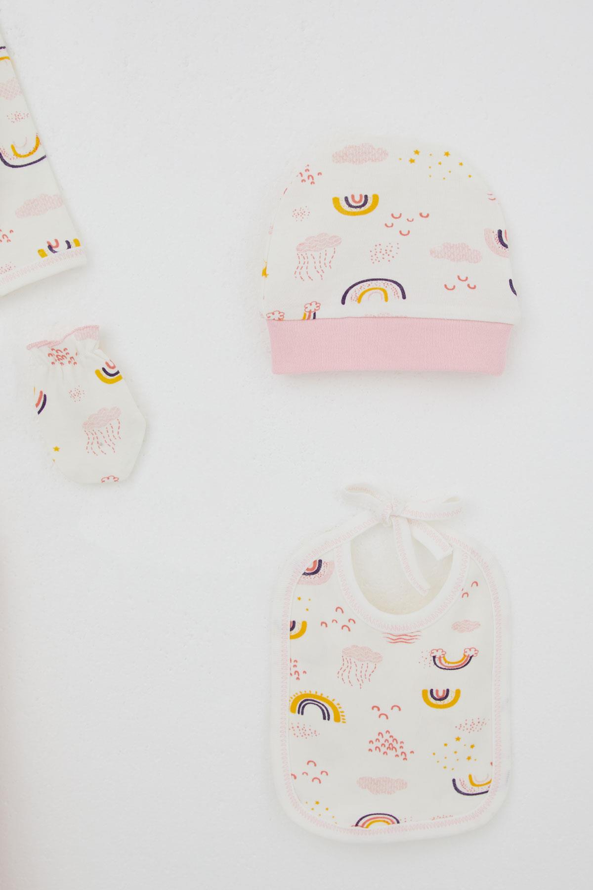 Breeze Kız Bebek Hastane Çıkışı 5 li Gökyüzü Temalı Bulut Desenli Ekru (0-3 Ay)