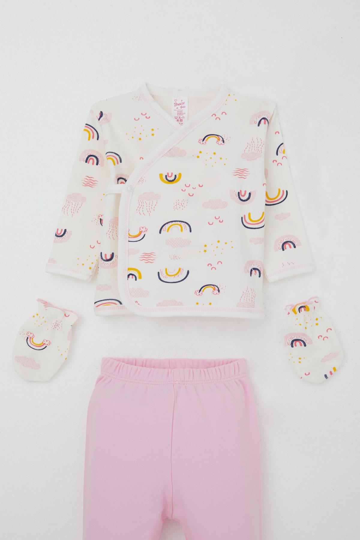 Breeze Kız Bebek Hastane Çıkışı 5 li Gökyüzü Temalı Bulut Desenli Ekru (0-3 Ay)