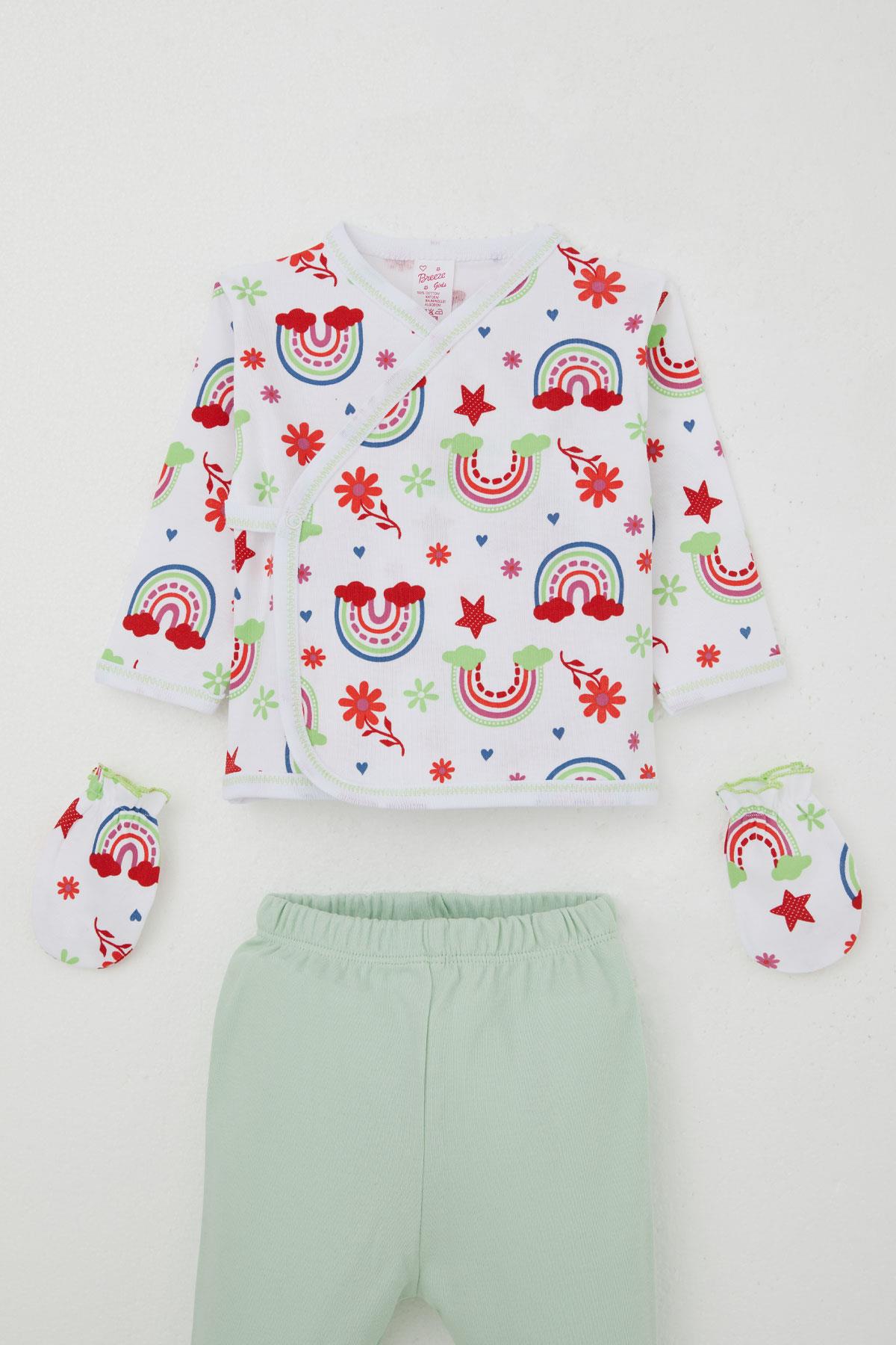 Breeze Kız Bebek Hastane Çıkışı 5 li Gökkuşağı Masalı Çiçek Desenli Beyaz (0-3 Ay)