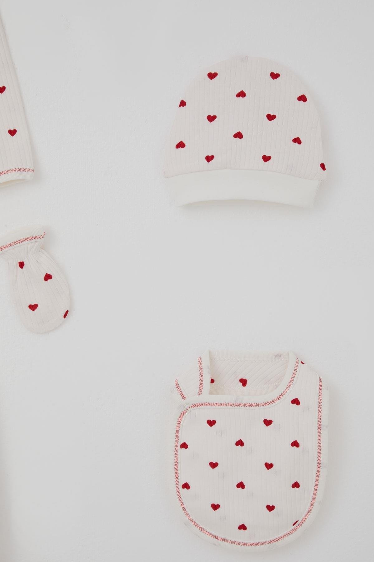 Breeze Kız Bebek Hastane Çıkışı 5 li Kalp Desenli Ekru (0-3 Ay)