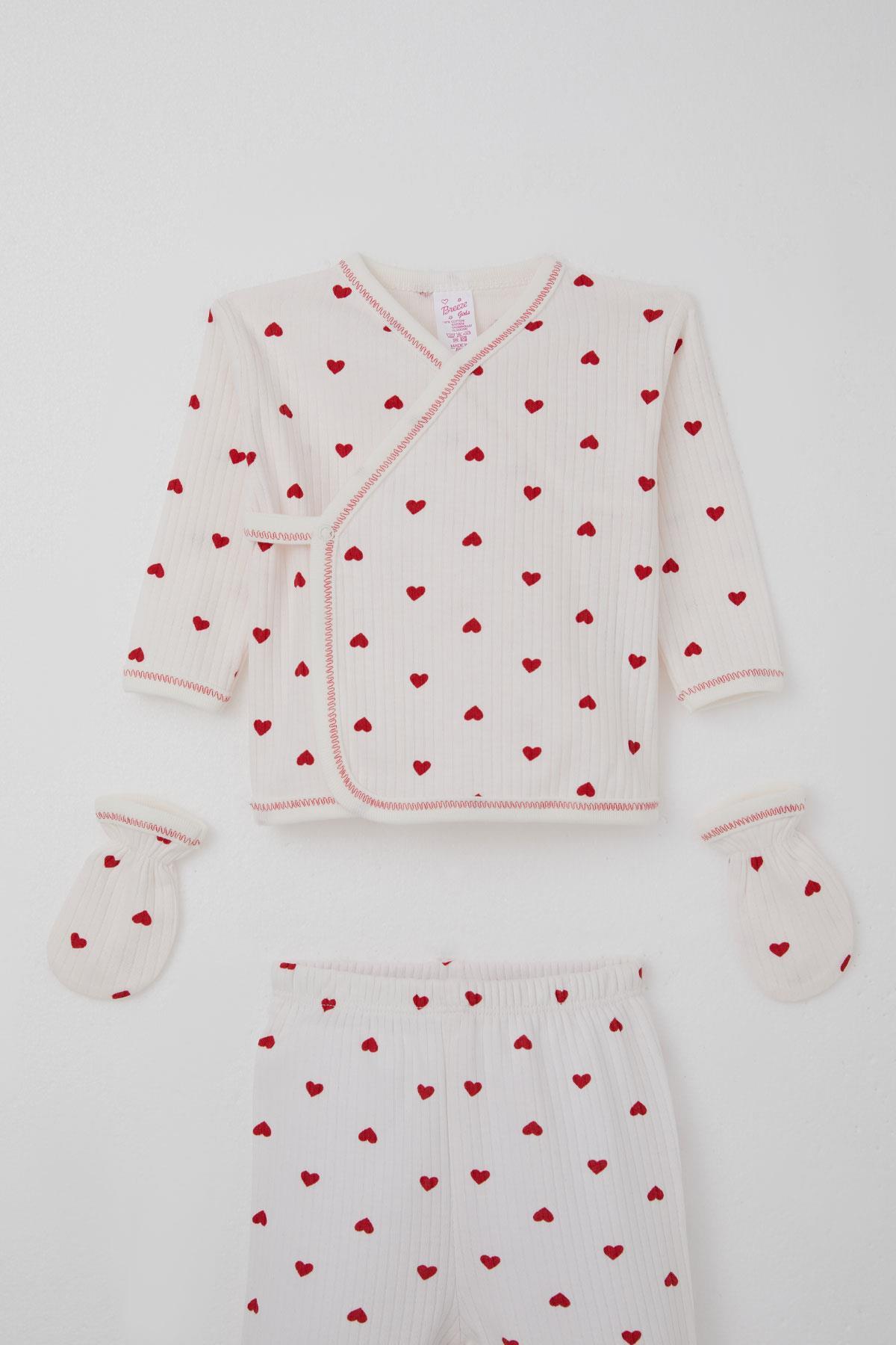 Breeze Kız Bebek Hastane Çıkışı 5 li Kalp Desenli Ekru (0-3 Ay)